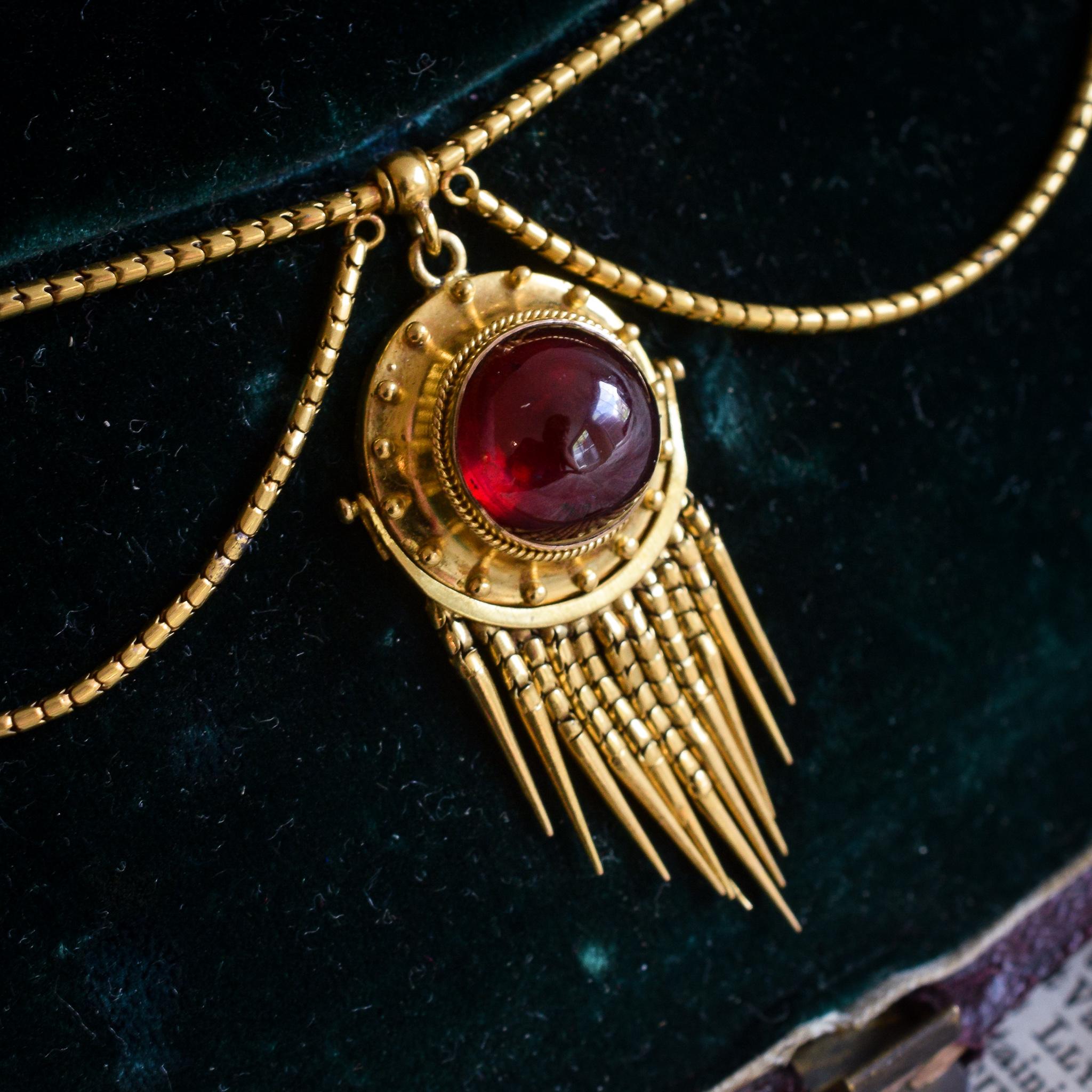Antique Victorian Etruscan Revival Garnet Swag Necklace 5