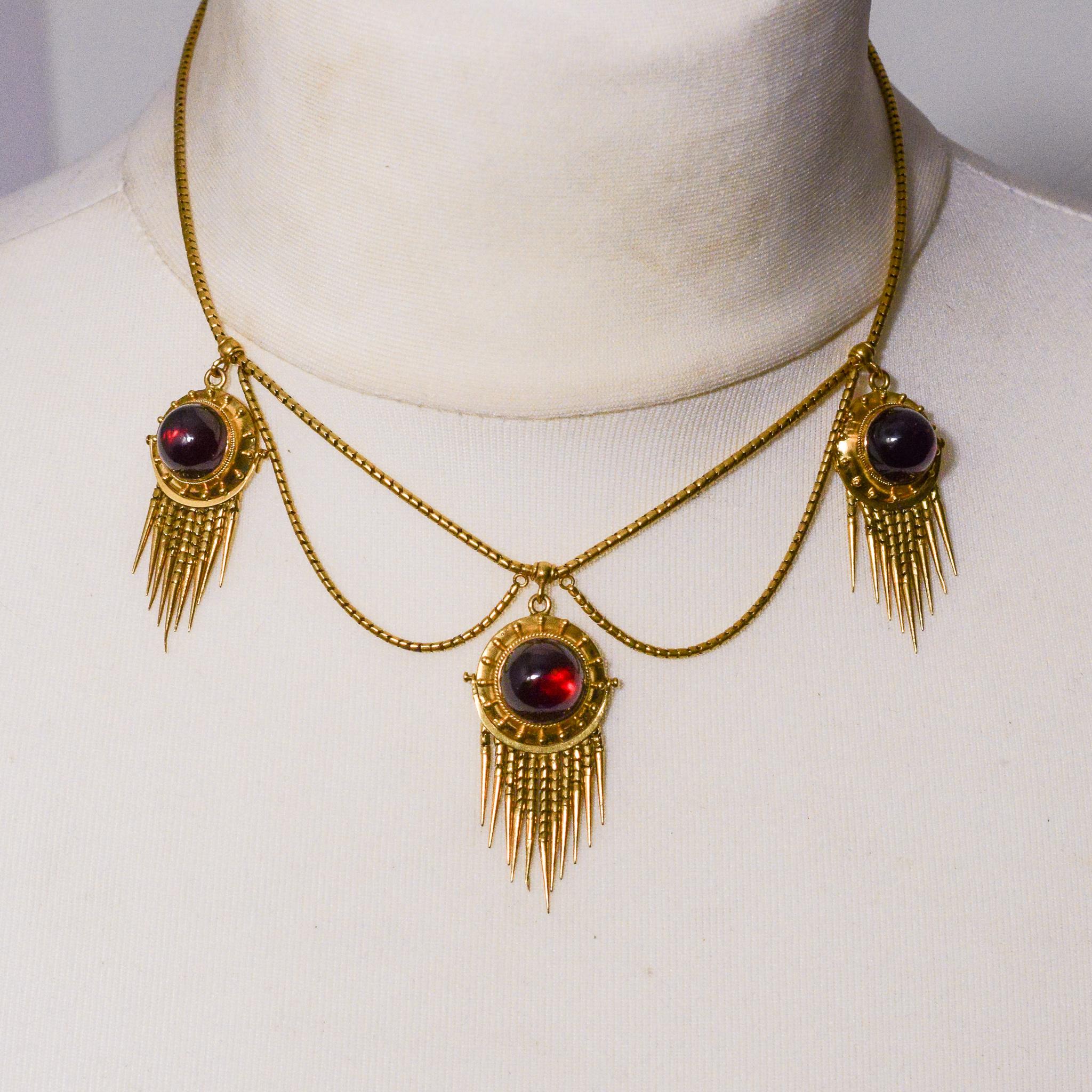 Antique Victorian Etruscan Revival Garnet Swag Necklace 6