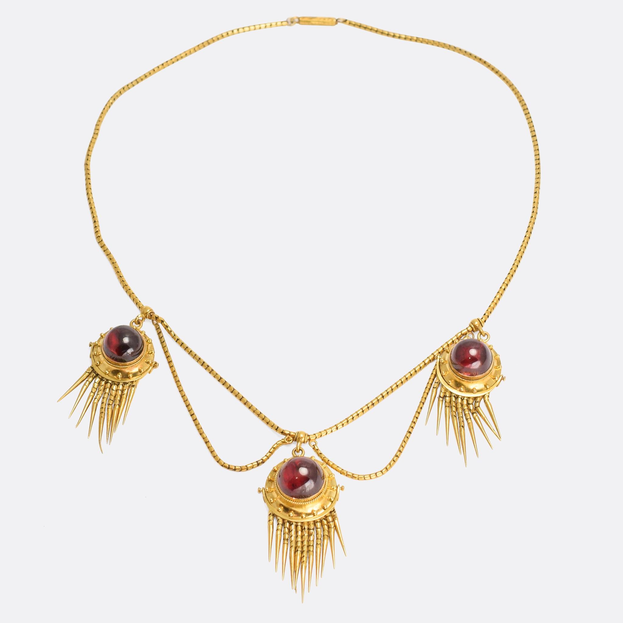 Women's Antique Victorian Etruscan Revival Garnet Swag Necklace