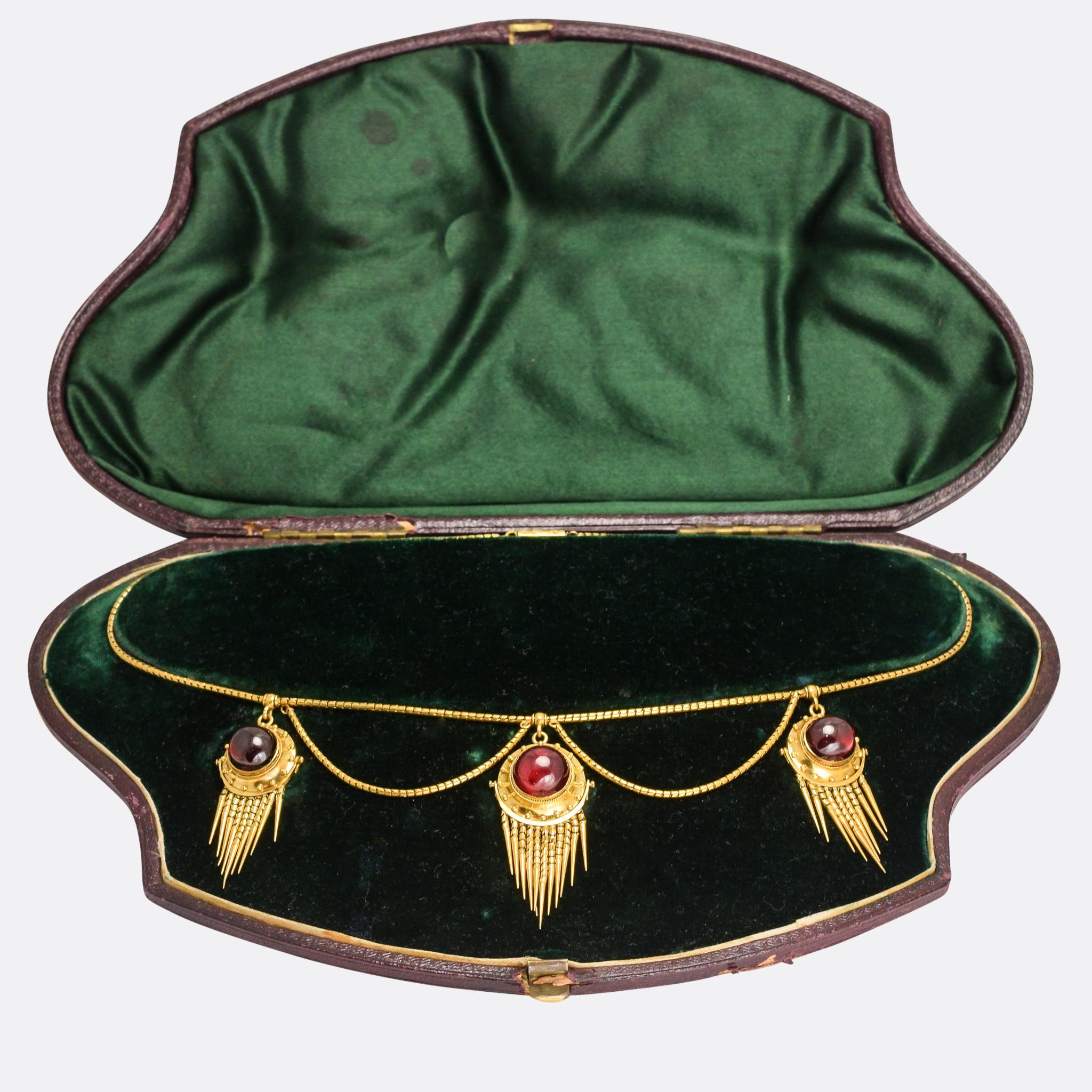 Antique Victorian Etruscan Revival Garnet Swag Necklace 2