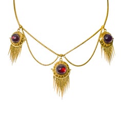 Antique Victorian Etruscan Revival Garnet Swag Necklace