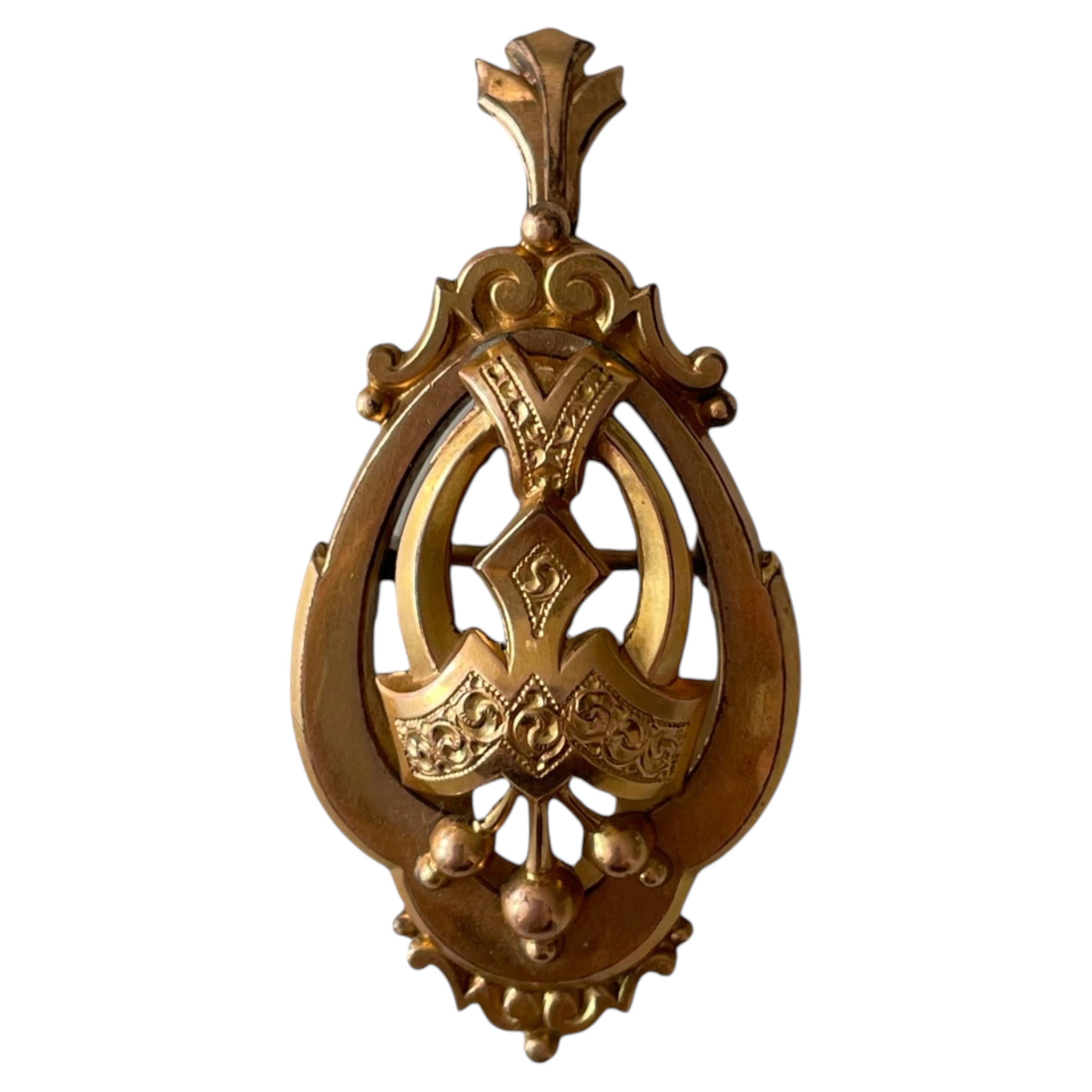 Victorian Etruscan Revival Gold-Filled Dual-Purpose Brooch and Pendant, 1890