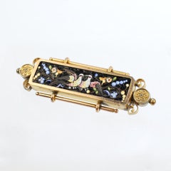 Antique Victorian Etruscan Revival Gold Filled Micromosaic Brooch with Doves
