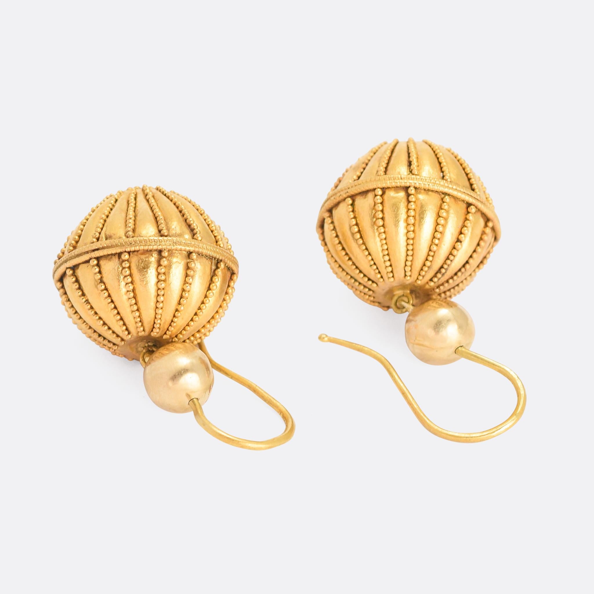 Women's Antique Victorian Etruscan Revival Gold Orb Earrings
