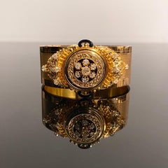 Antique Victorian Etruscan Revival Old Diamond Enamel Bangle Bracelet Rose Gold