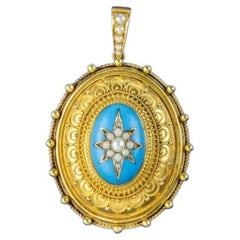 Antique Victorian Etruscan Revival Pearl Locket in 18ct Gold, circa 1870-1880