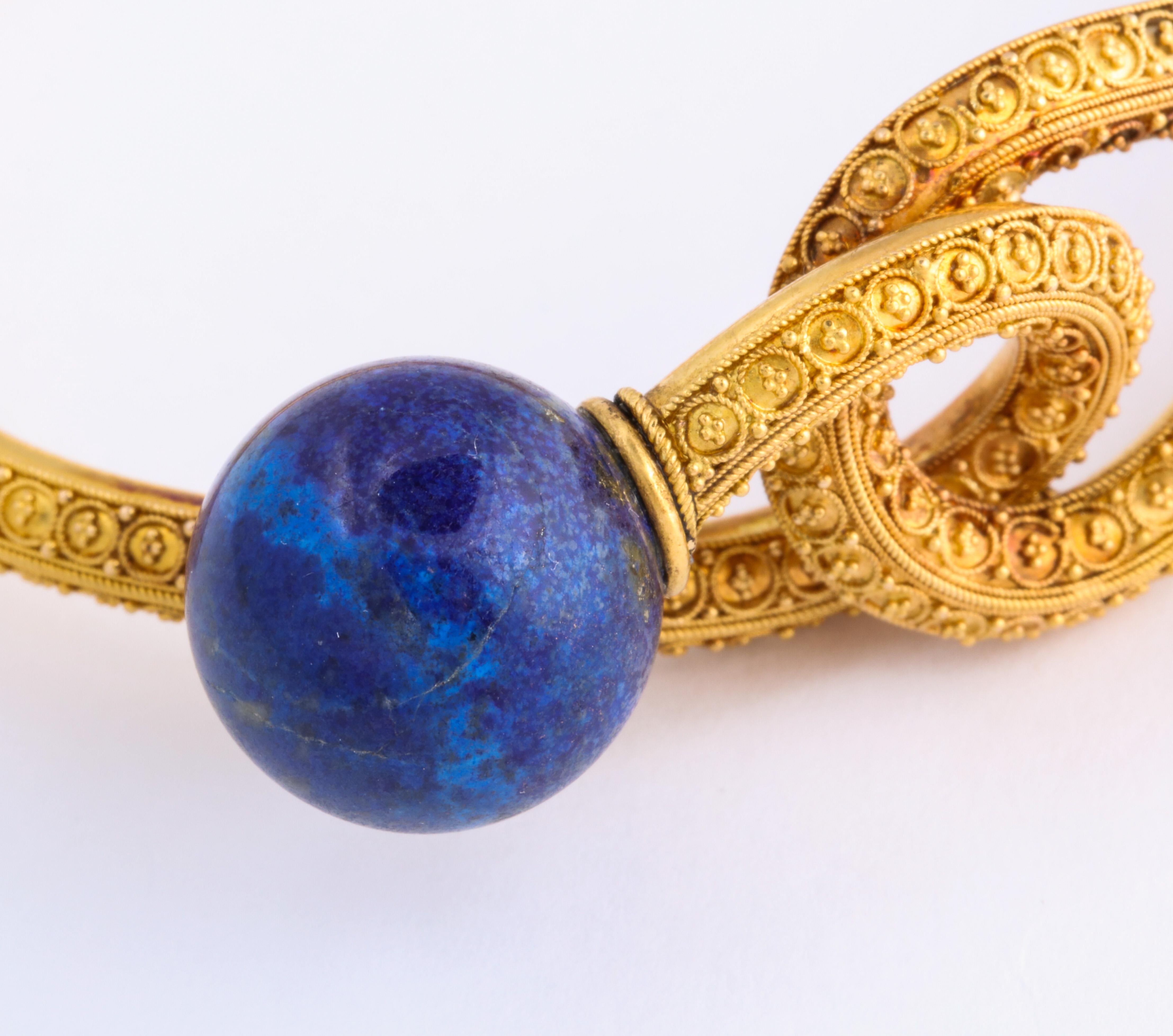 Women's Antique Victorian Etruscan Revival Ram Head, Lapis Bracelet