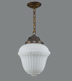 Antique Victorian European Milk Glass Brass Pendant Light