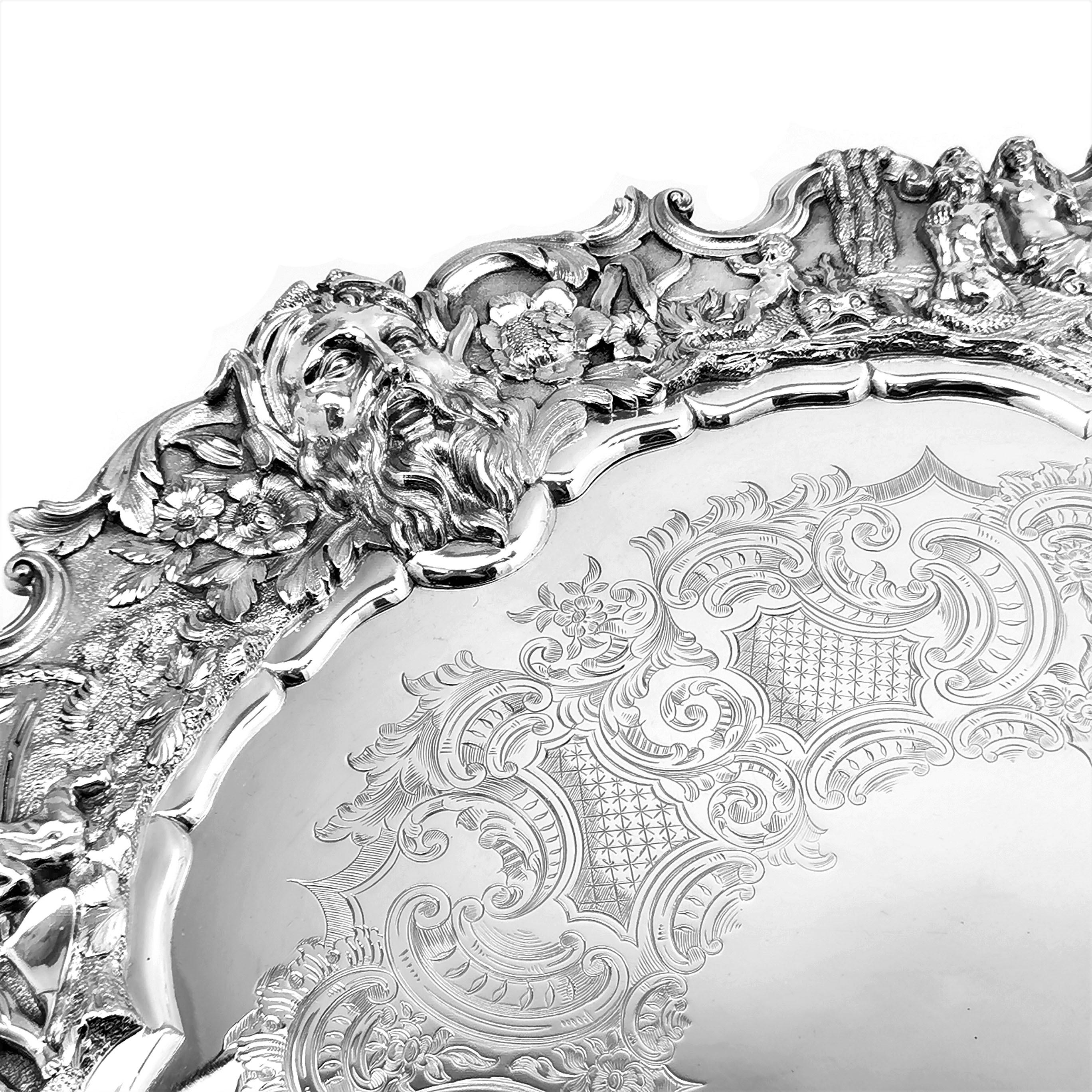 Victorian Extra Large Ornate Silver Plated Salver Tray Platter circa 1880 4