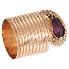 Antique Victorian Extra Wide Snake Ring 14k Rose Gold Garnet Sz 7 Fine Jewelry