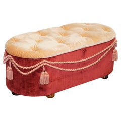ANTIQUE COUVERTURE OTTOMAN EN TISSU VICTORIEN BOITE DE RANGEMENT DE LIT AVEC ACCENTS EN TASSIS
