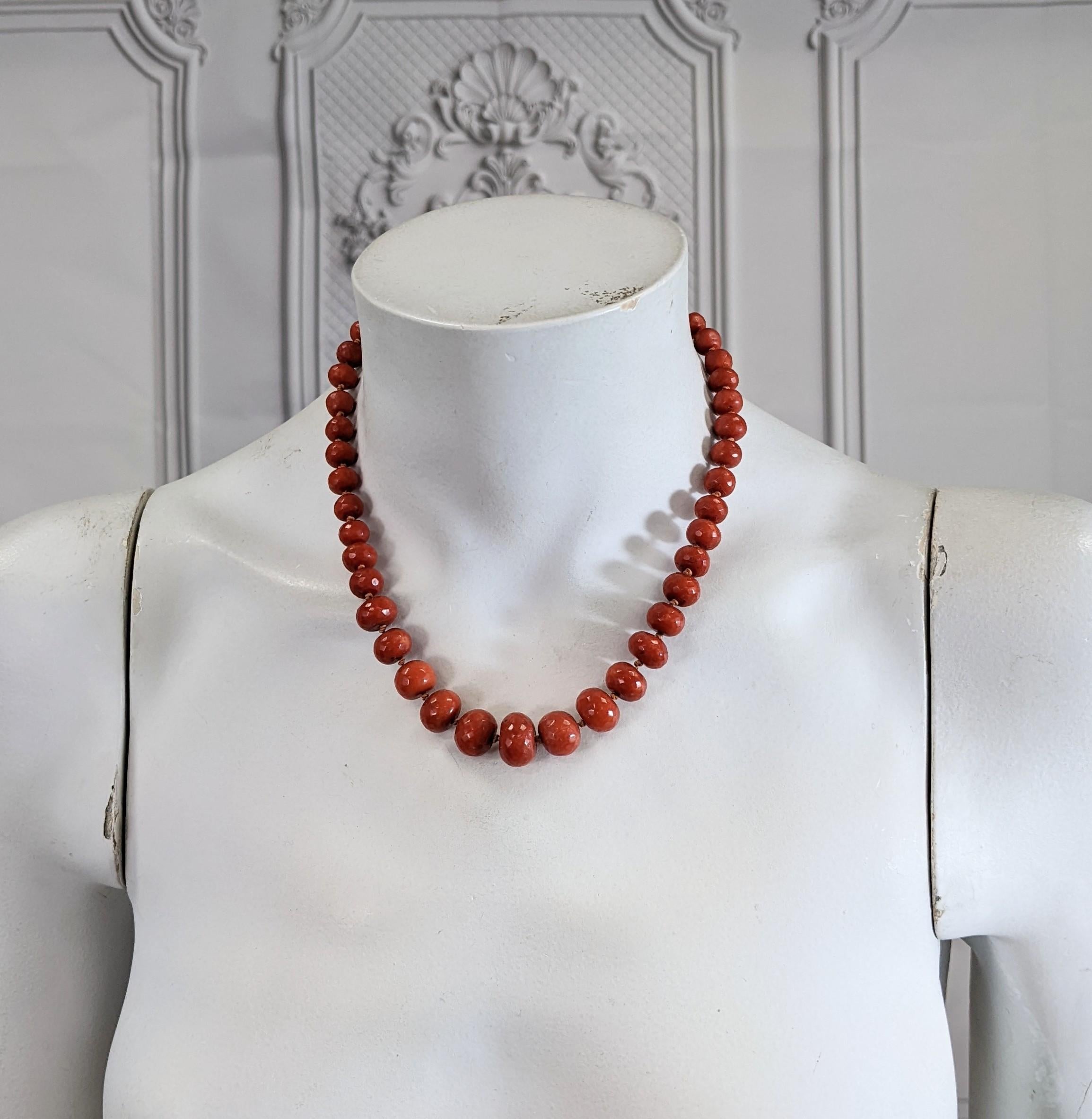 Women's or Men's Antique Victorian Faceted Red Coral Beads