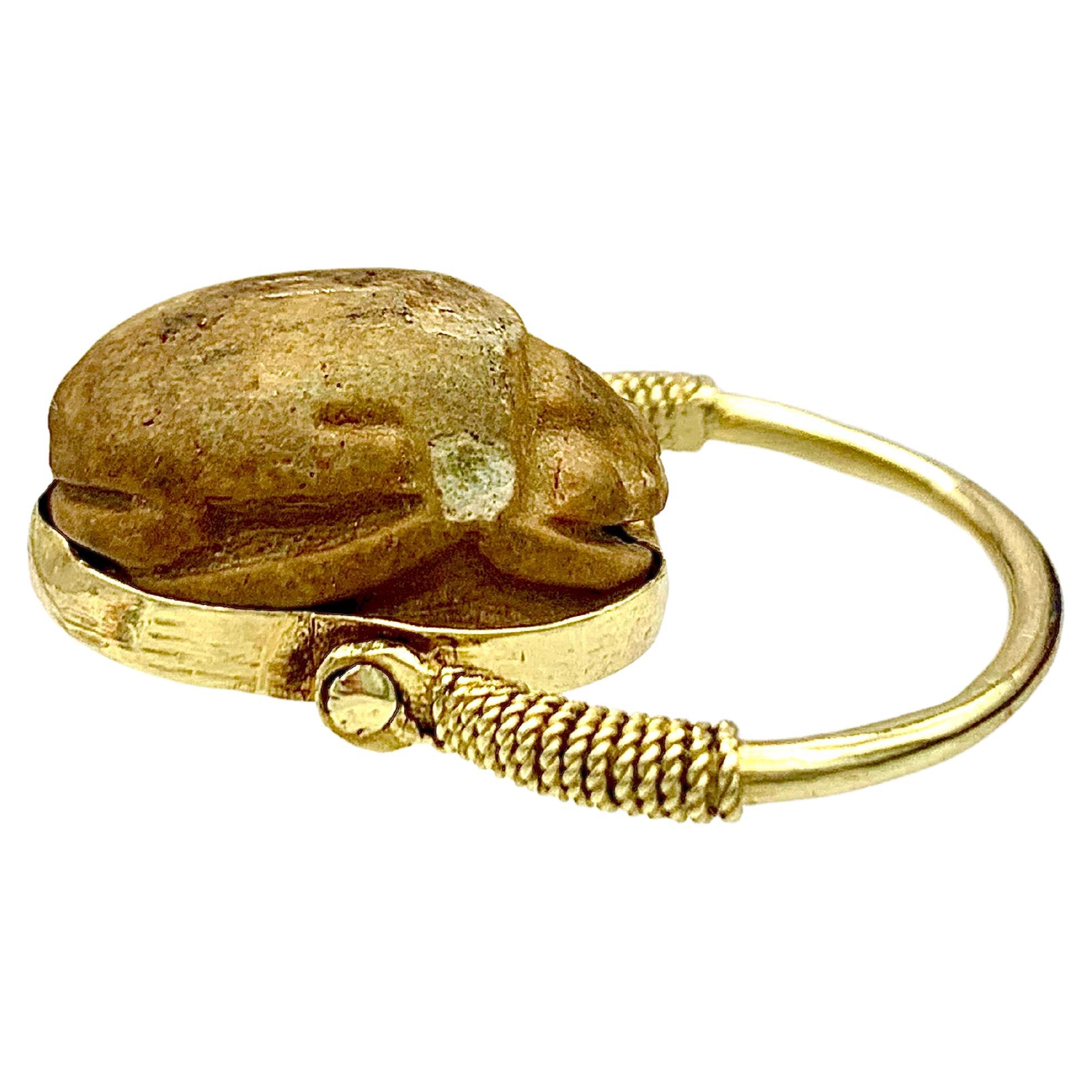 Antiker viktorianischer Fayence-Schalring aus 18 Karat Gelbgold mit drehbarem Ring im Angebot