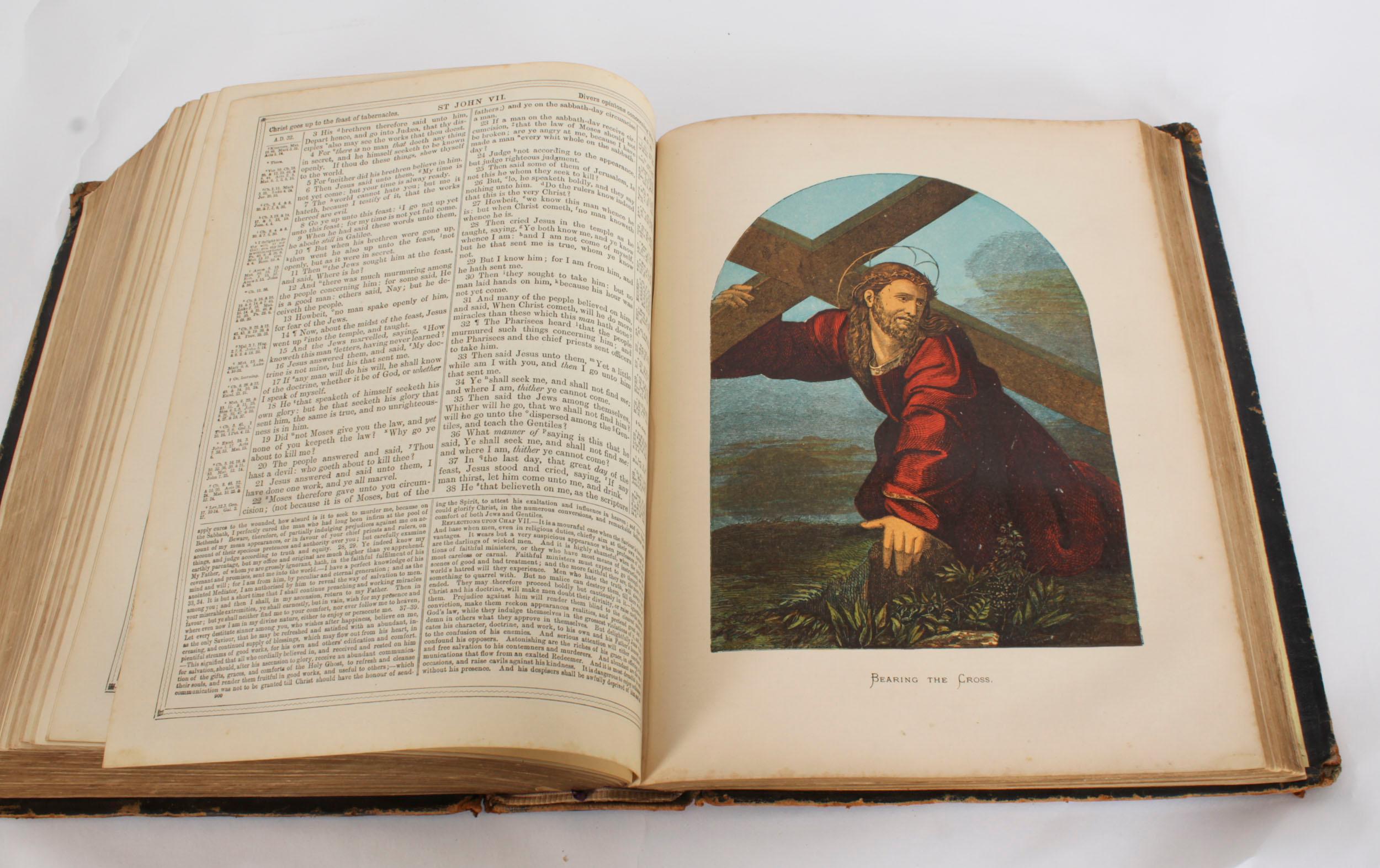Antique Bible de famille victorienne reliée en cuir vers 1850 10
