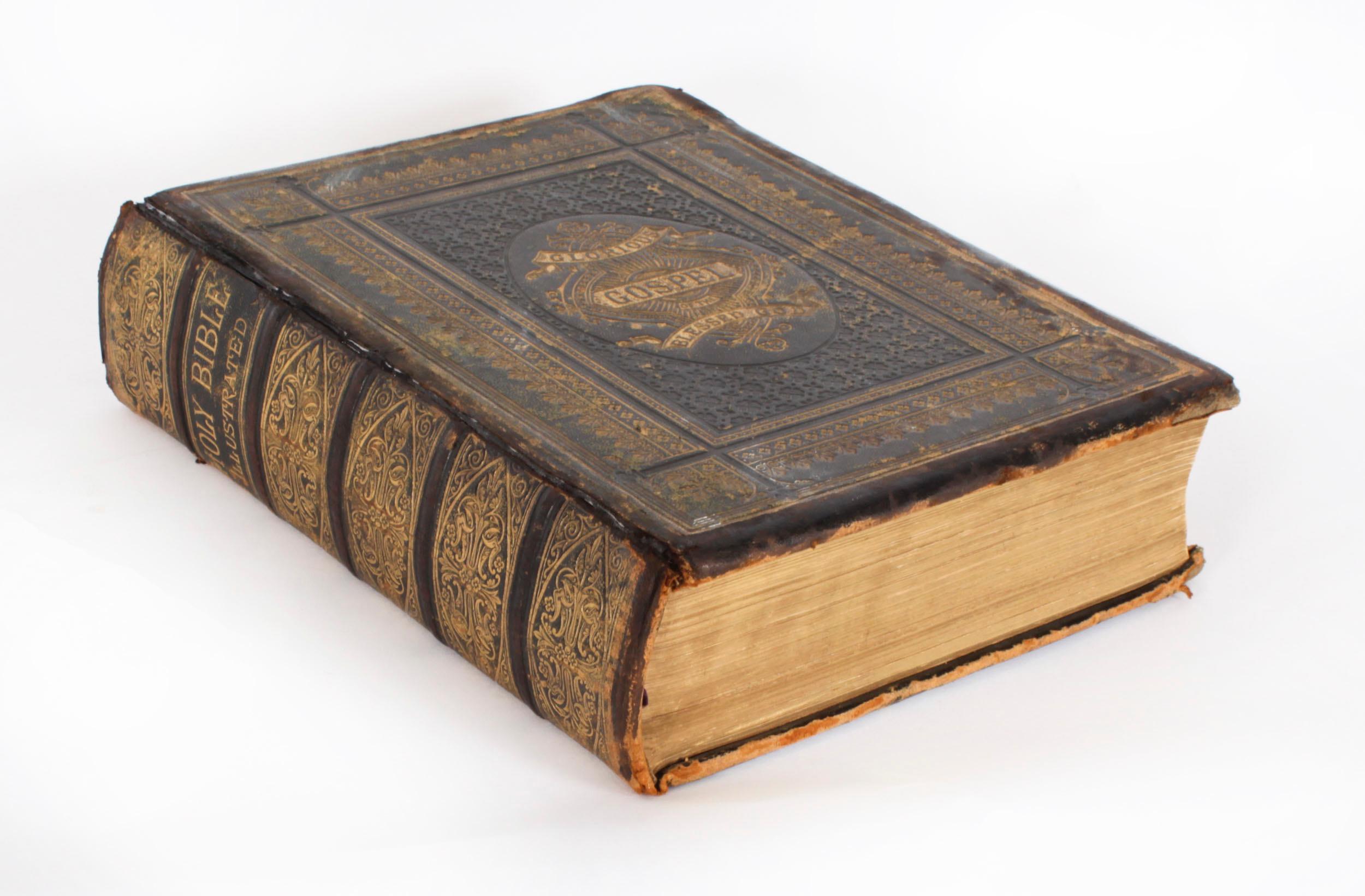 Antique Bible de famille victorienne reliée en cuir vers 1850 15