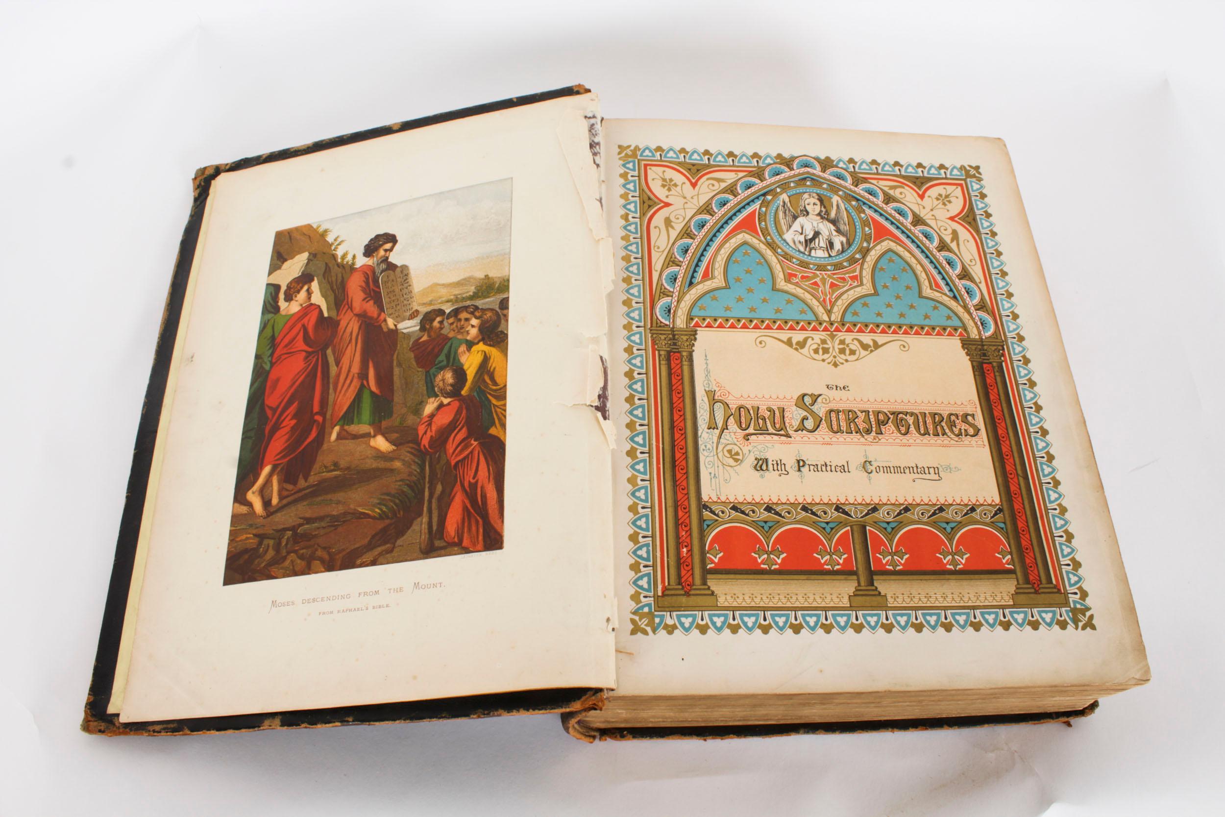 Antique Bible de famille victorienne reliée en cuir vers 1850 1