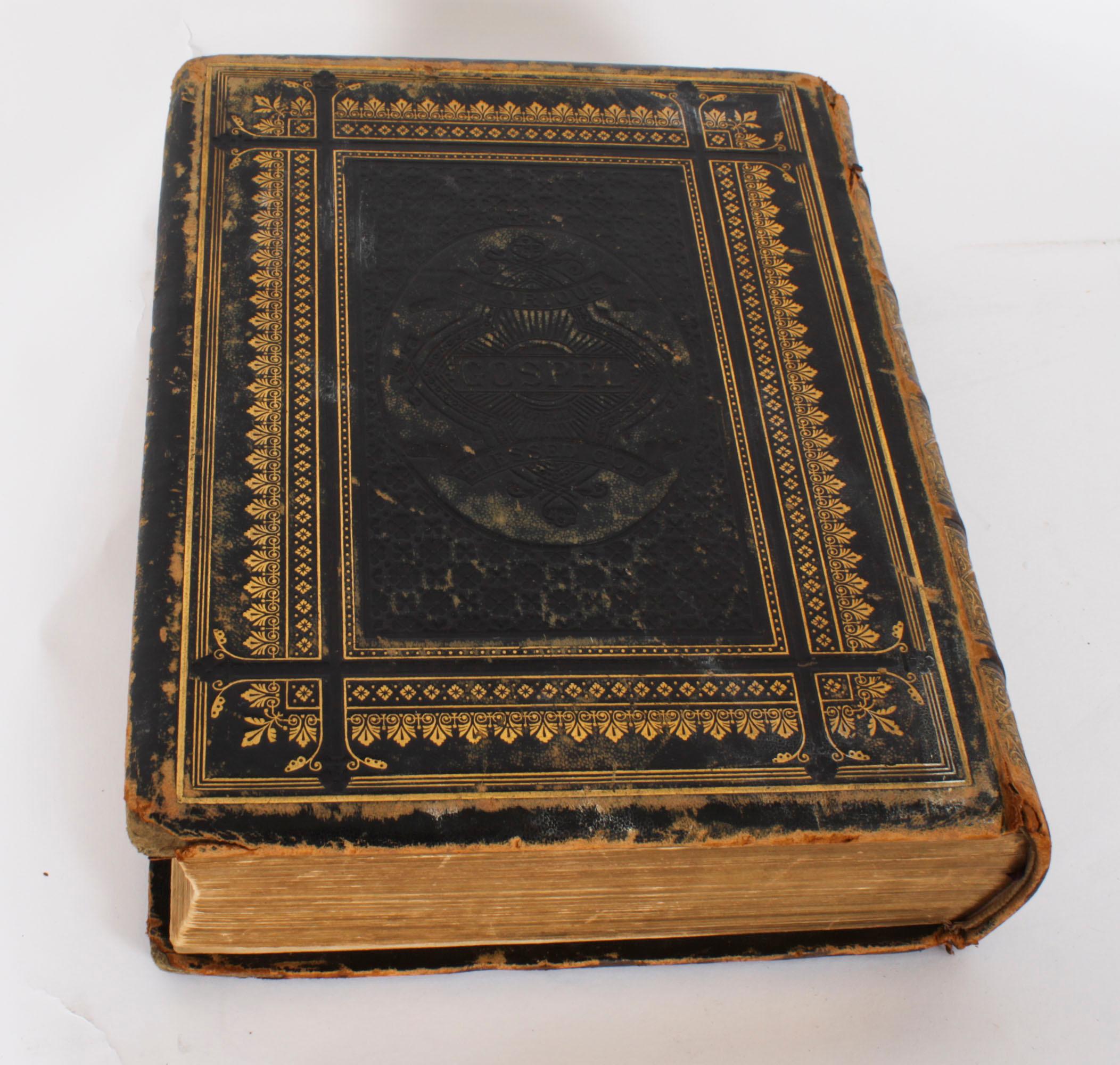 Antique Bible de famille victorienne reliée en cuir vers 1850 2