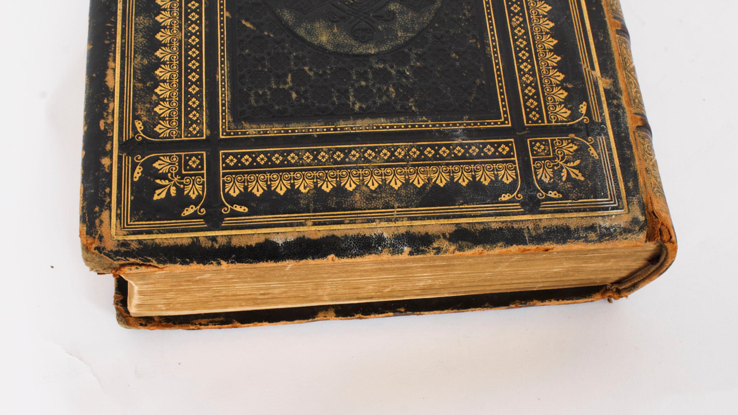 Antique Bible de famille victorienne reliée en cuir vers 1850 3
