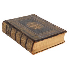 Antique Bible de famille victorienne reliée en cuir vers 1850
