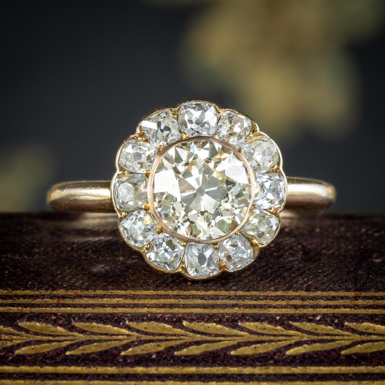Antique Victorian Fancy Diamond Daisy Cluster Ring 2.68ct Total For Sale 3