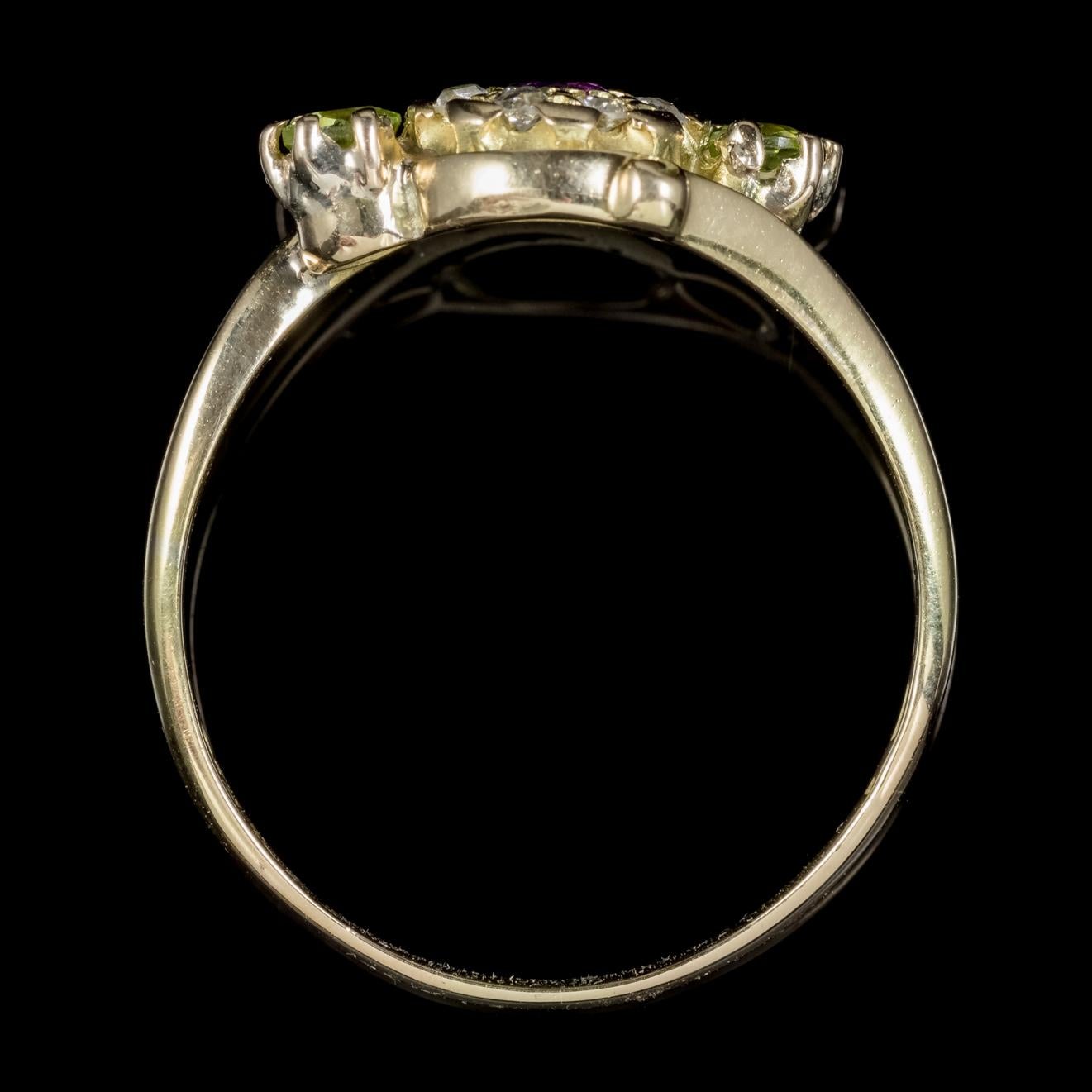 Antique Victorian Fancy Suffragette Cluster Ring 18 Carat Gold, circa 1900 1