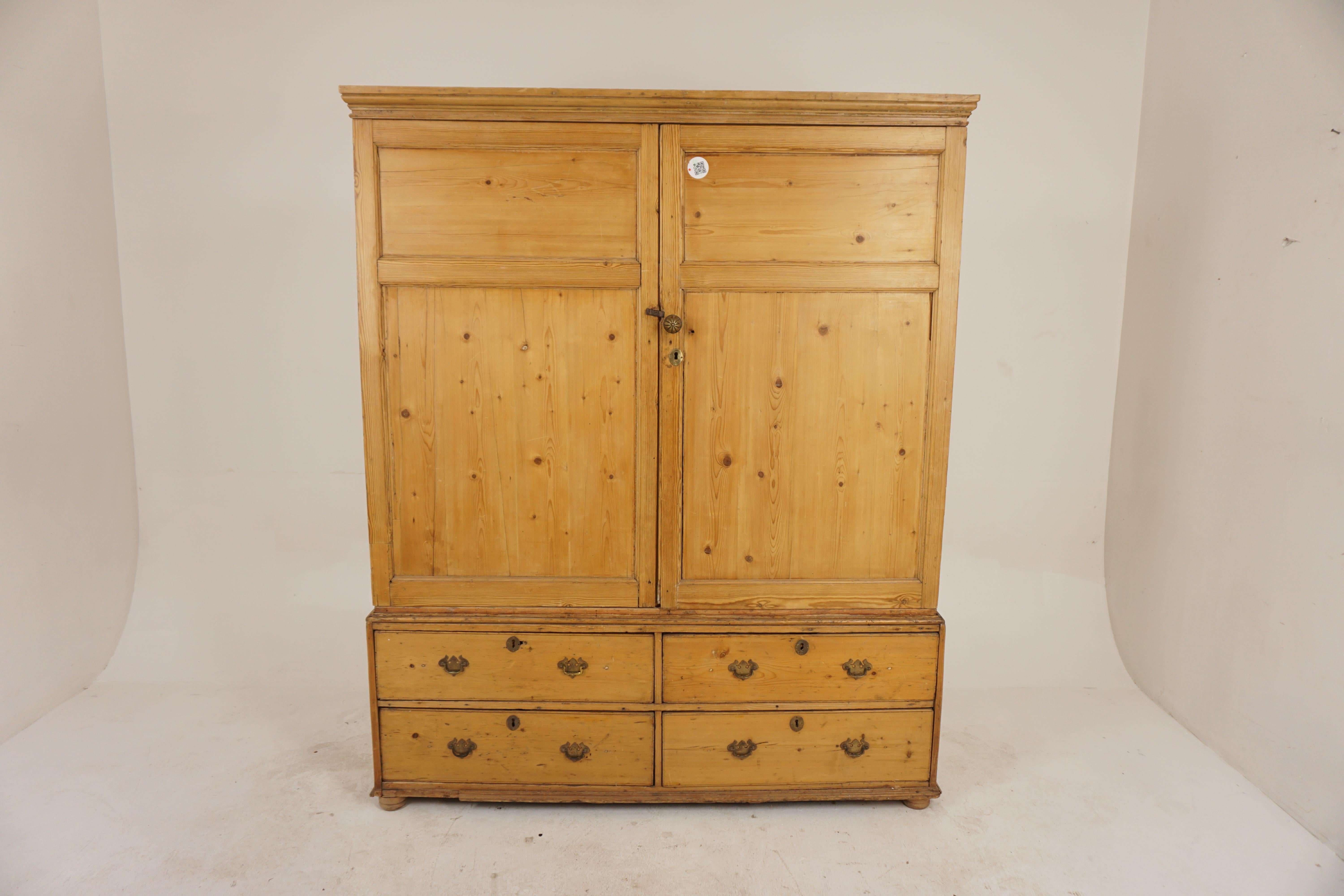Antique Victorian Farmhouse Housekeeper Cabinet, Cupboard, Scotland 1870, H693

Scotland 1870
Solid Pine
Original Finish
With moulded cornice
Large cupboard section to the top with two panelled doors that open to reveal two replica shelves
Room for