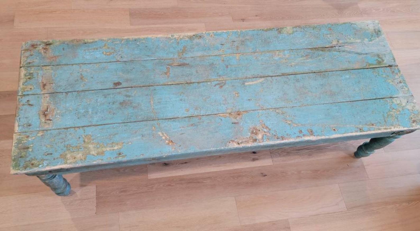 Antique Victorian Farmhouse Painted Pine Coffee Table 3