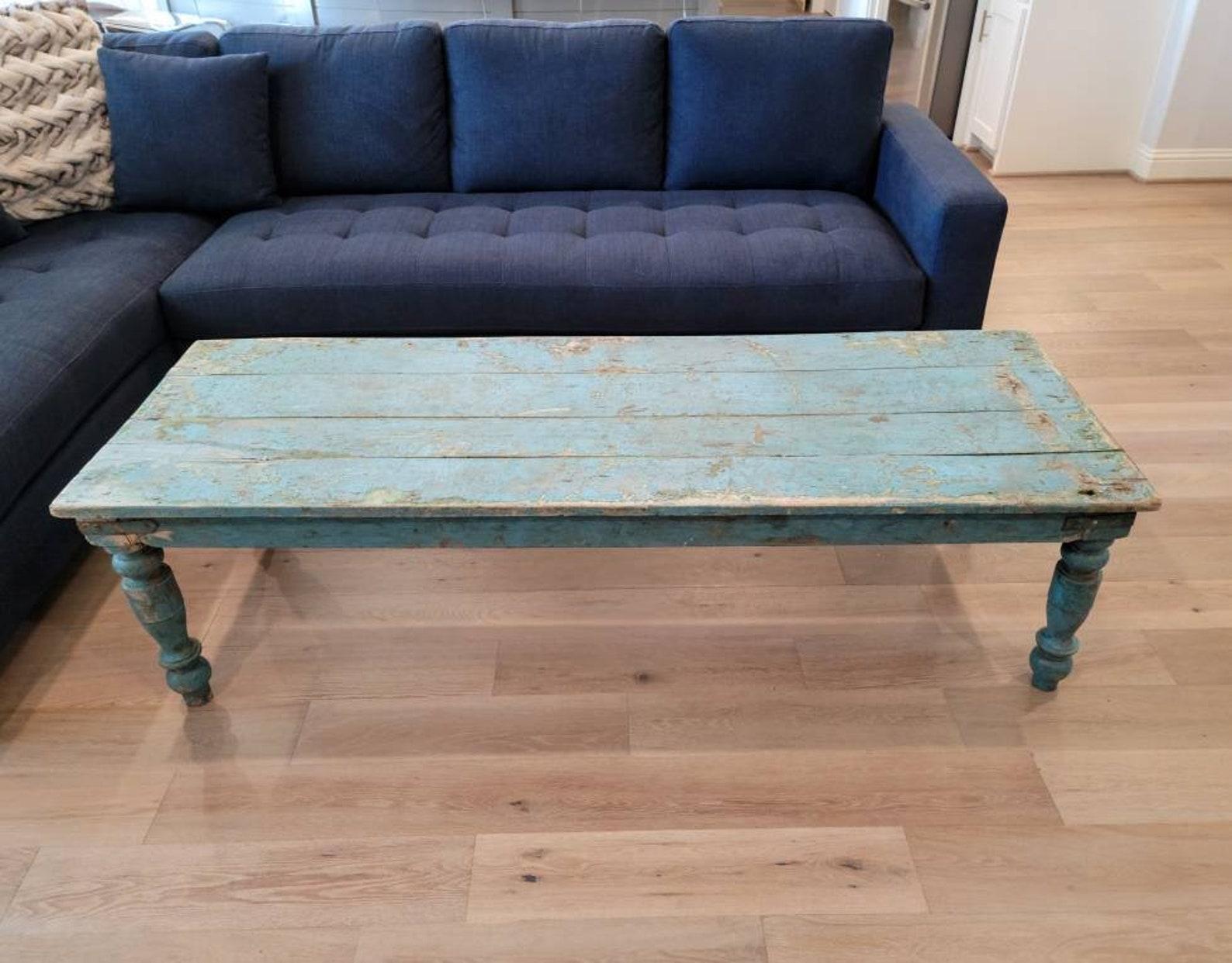 Hand-Crafted Antique Victorian Farmhouse Painted Pine Coffee Table