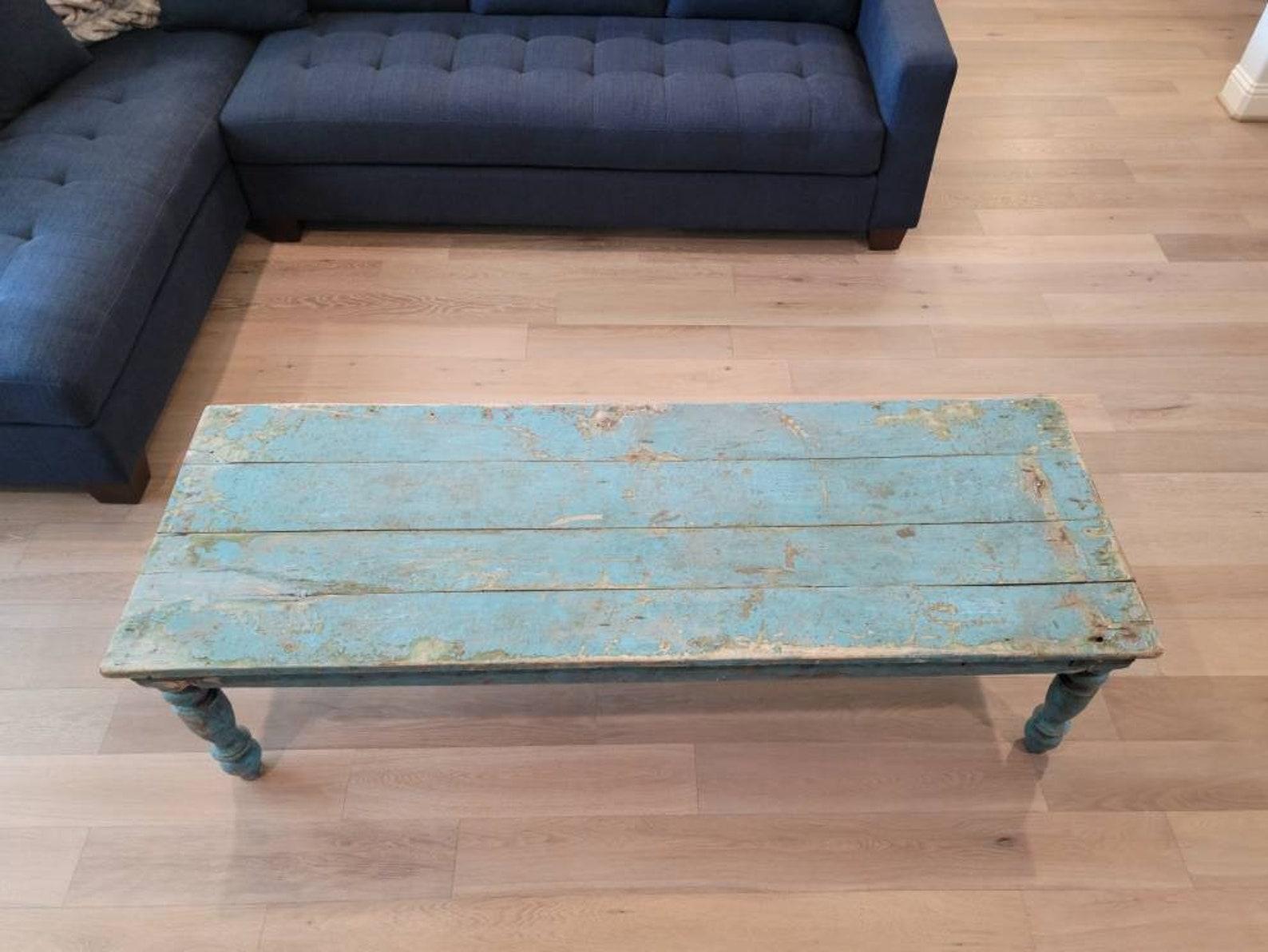 Antique Victorian Farmhouse Painted Pine Coffee Table In Good Condition In Forney, TX
