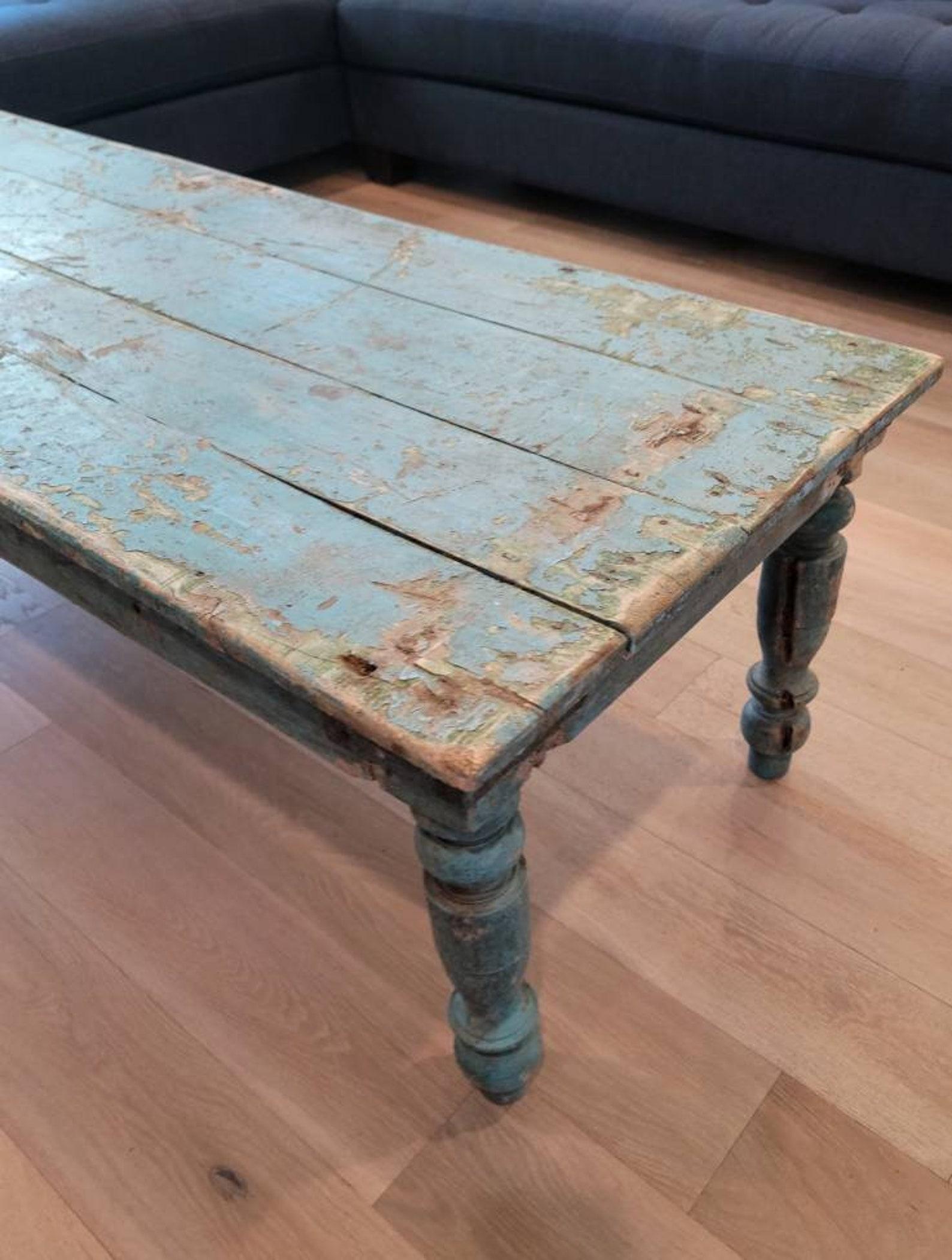 19th Century Antique Victorian Farmhouse Painted Pine Coffee Table
