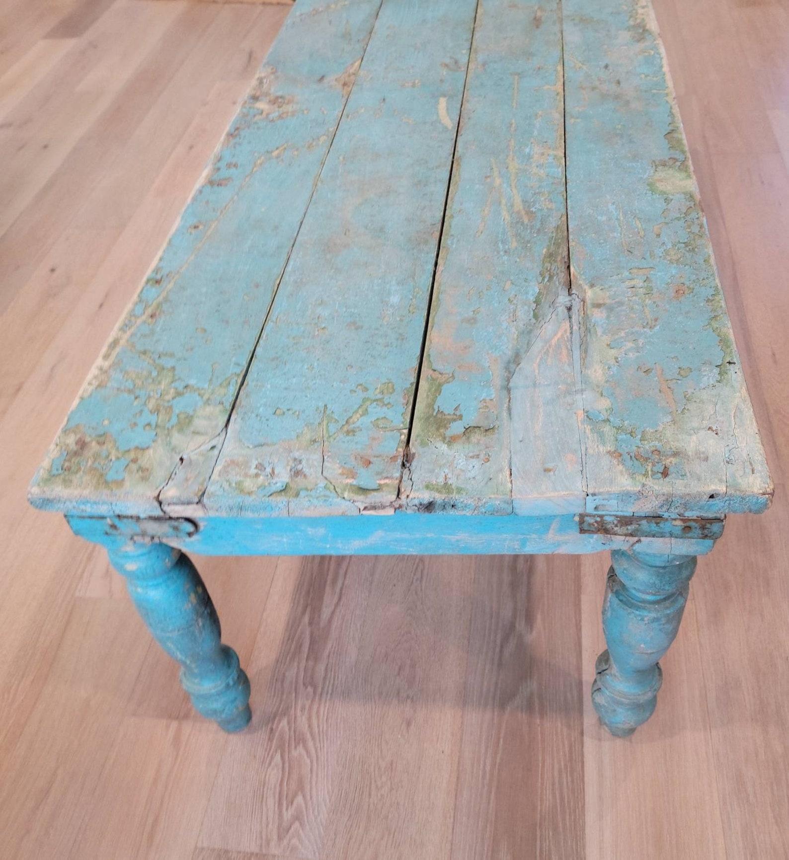 Metal Antique Victorian Farmhouse Painted Pine Coffee Table