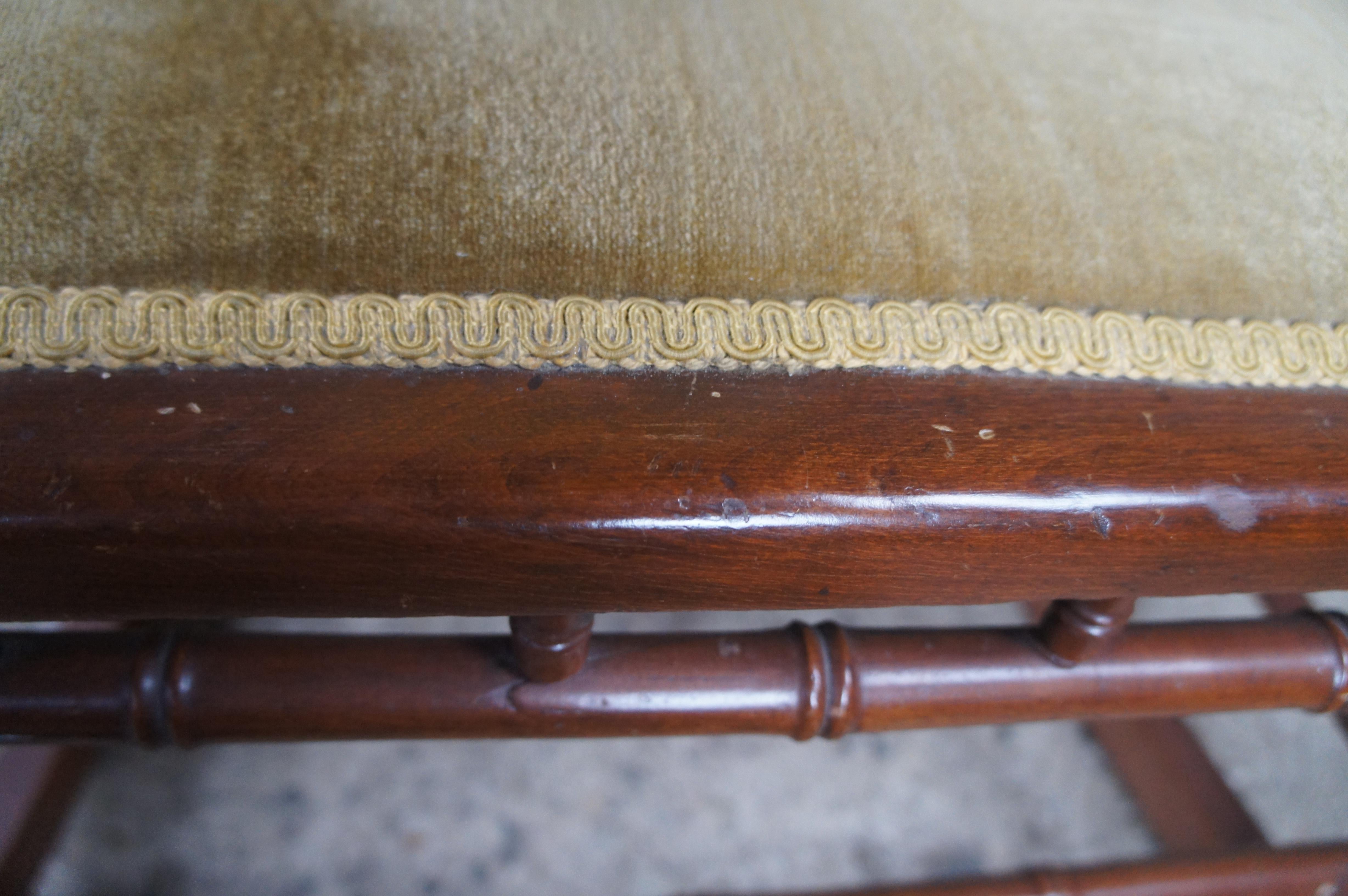 Antique Victorian Faux Bamboo Mahogany & Velvet Upholstered Rocking Chair Rocker 5