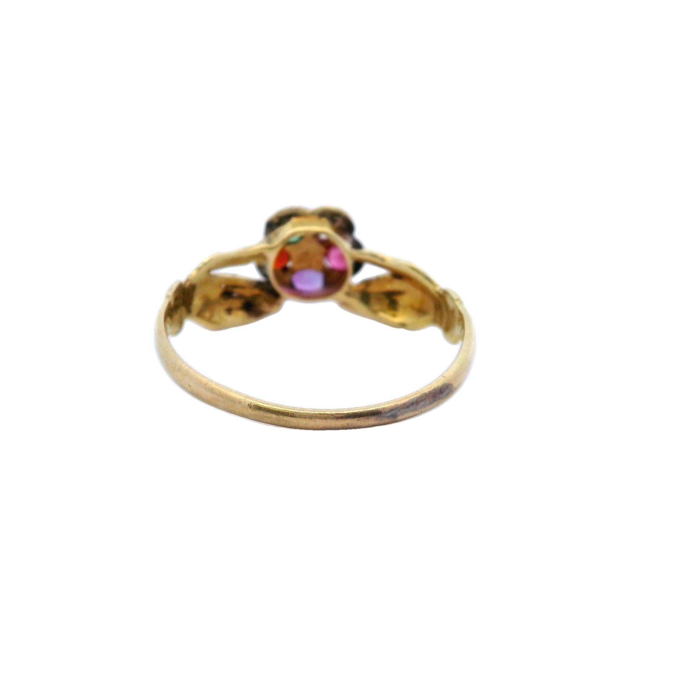 Round Cut Antique Victorian Acrostic Fede Ring 18 Karat Yellow Gold Band Ring For Sale
