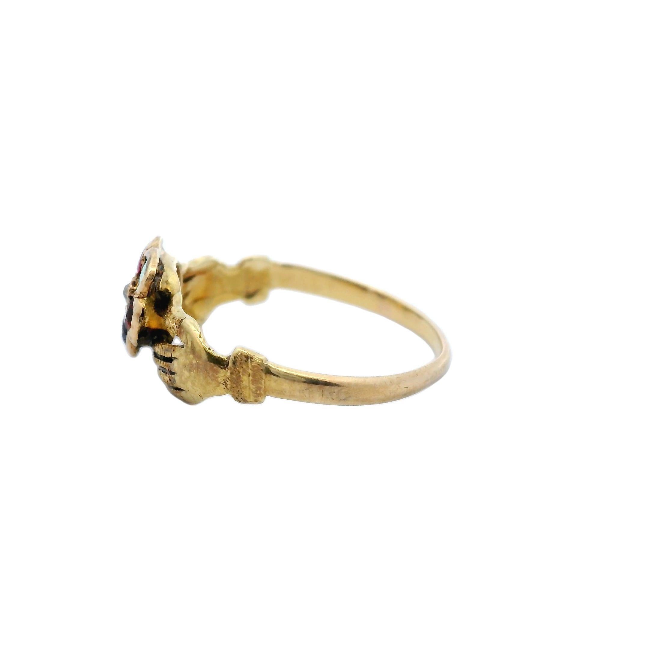 Antique Victorian Acrostic Fede Ring 18 Karat Yellow Gold Band Ring In Excellent Condition For Sale In Fairfield, CT