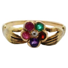 Antiker viktorianischer acrostic Fede-Ring aus 18 Karat Gelbgold