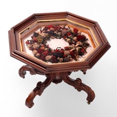 Antique Victorian Figural Carved Walnut Floral Shadow Box Frame Low Table c1890