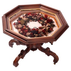 Antique Victorian Figural Carved Walnut Floral Shadow Box Frame Low Table c1890