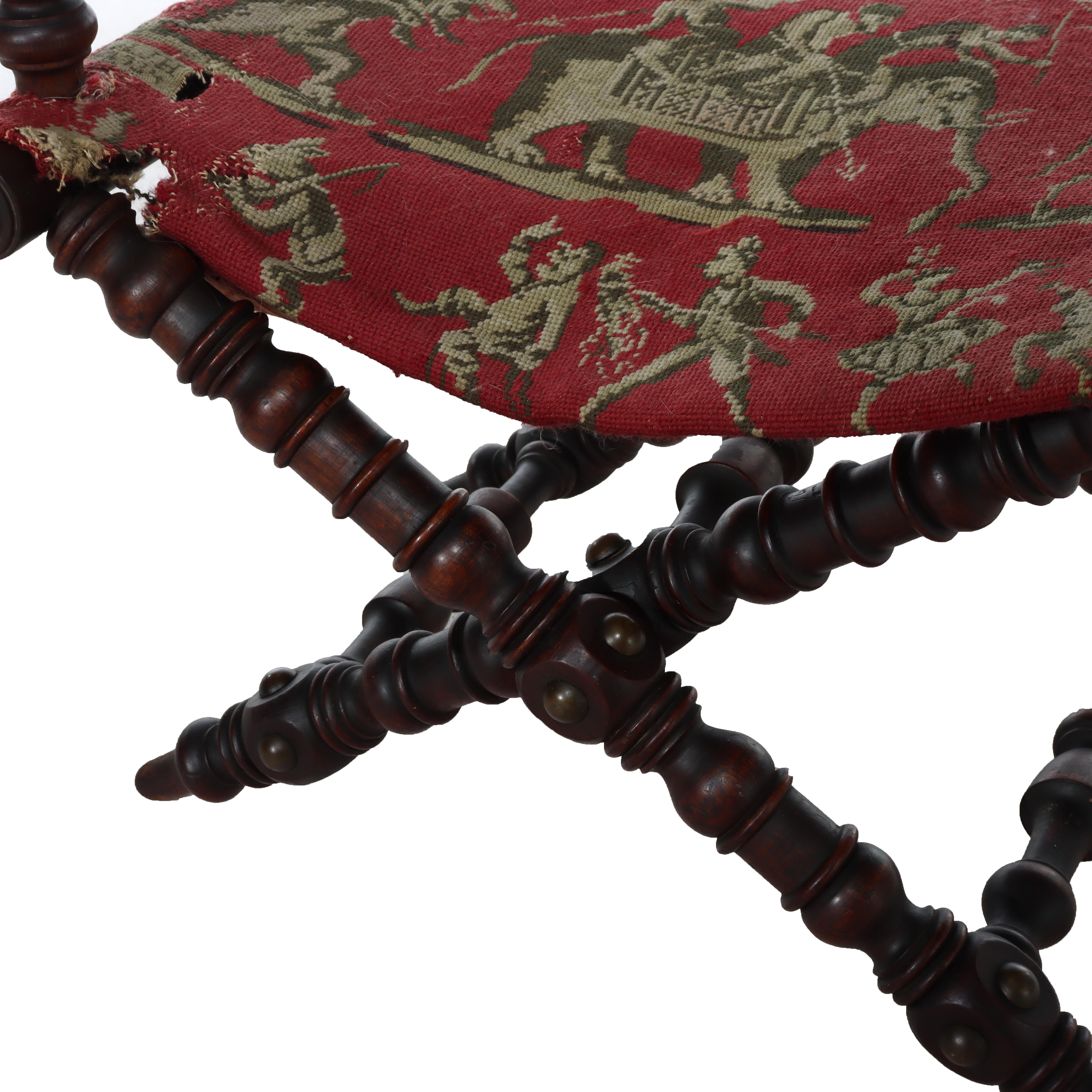 Antique Victorian Figural Carved Walnut Folding Chair With Circus Theme Bon état - En vente à Big Flats, NY