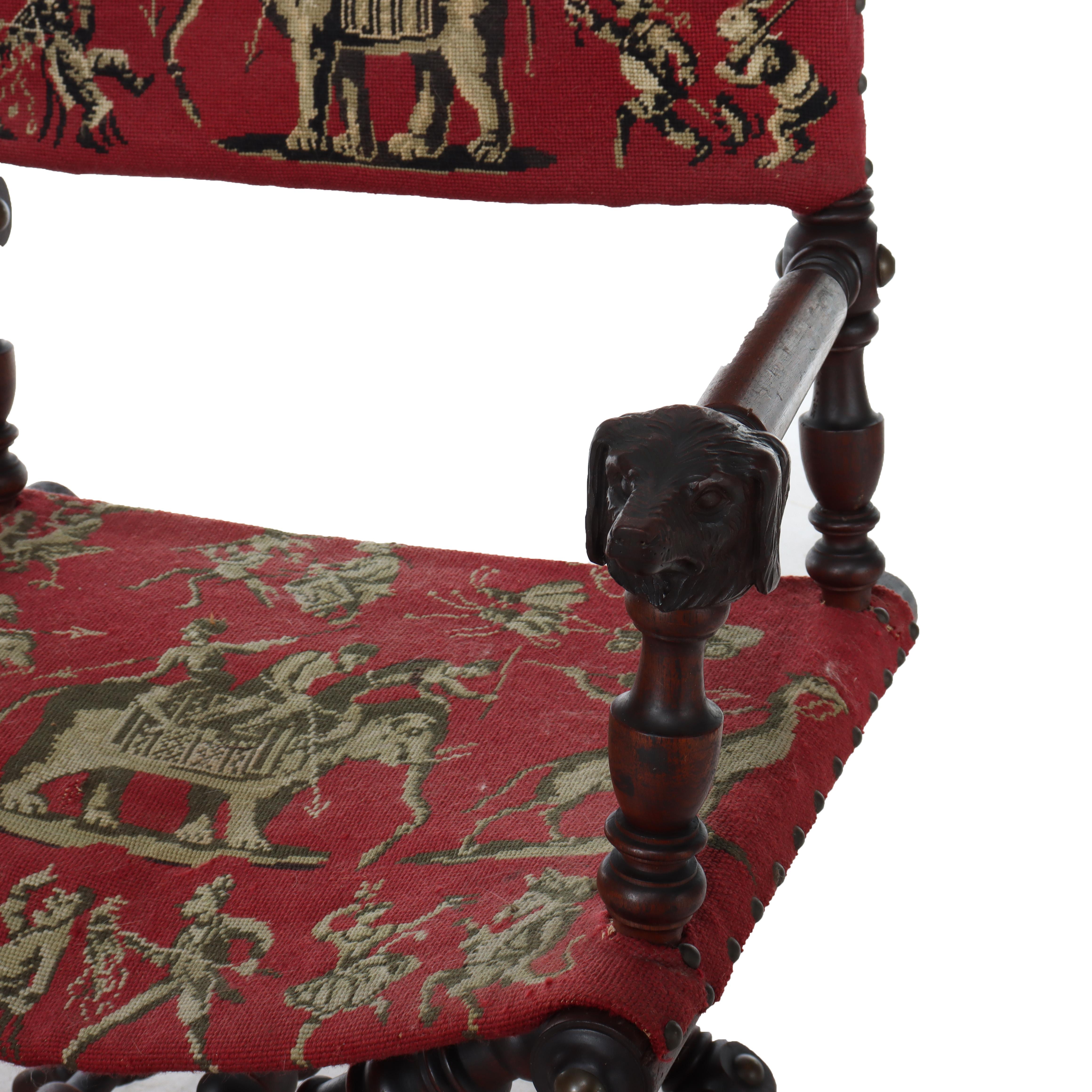 Antique Victorian Figural Carved Walnut Folding Chair With Circus Theme en vente 2