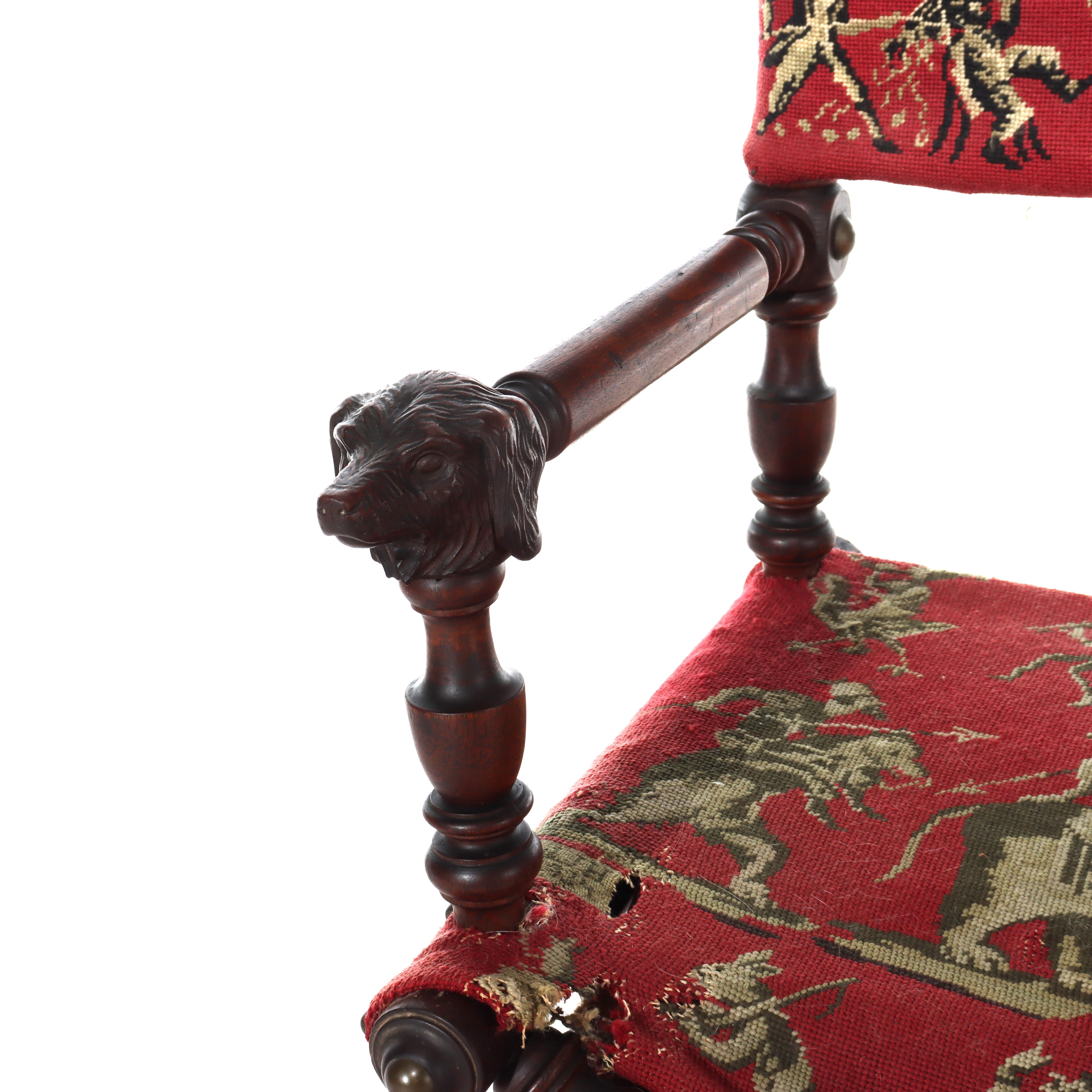 Antique Victorian Figural Carved Walnut Folding Chair With Circus Theme en vente 3