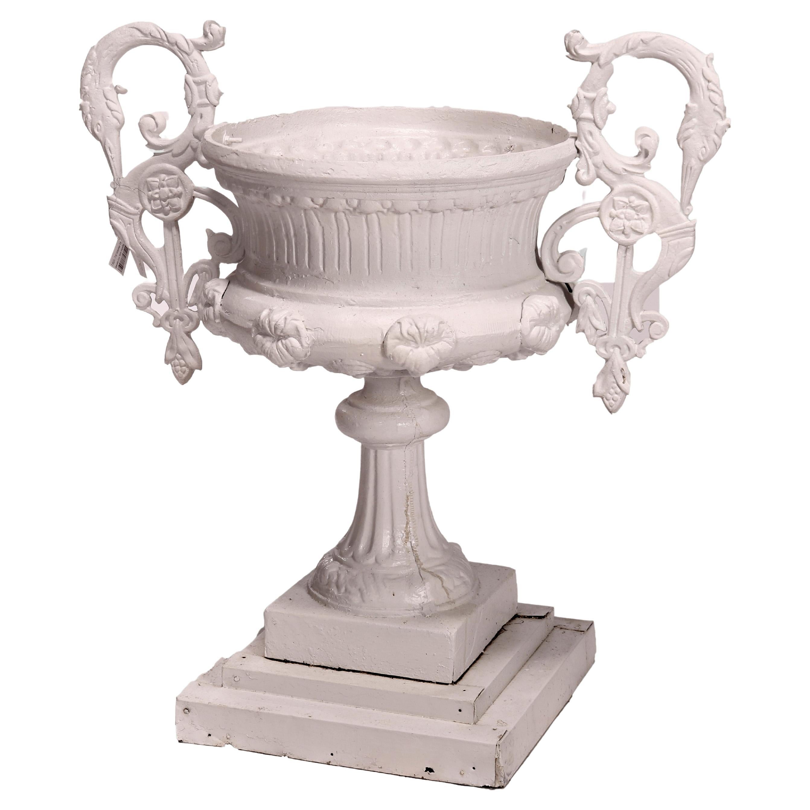 Antique American Cast Iron Urn and Pedestal For Sale at 1stDibs