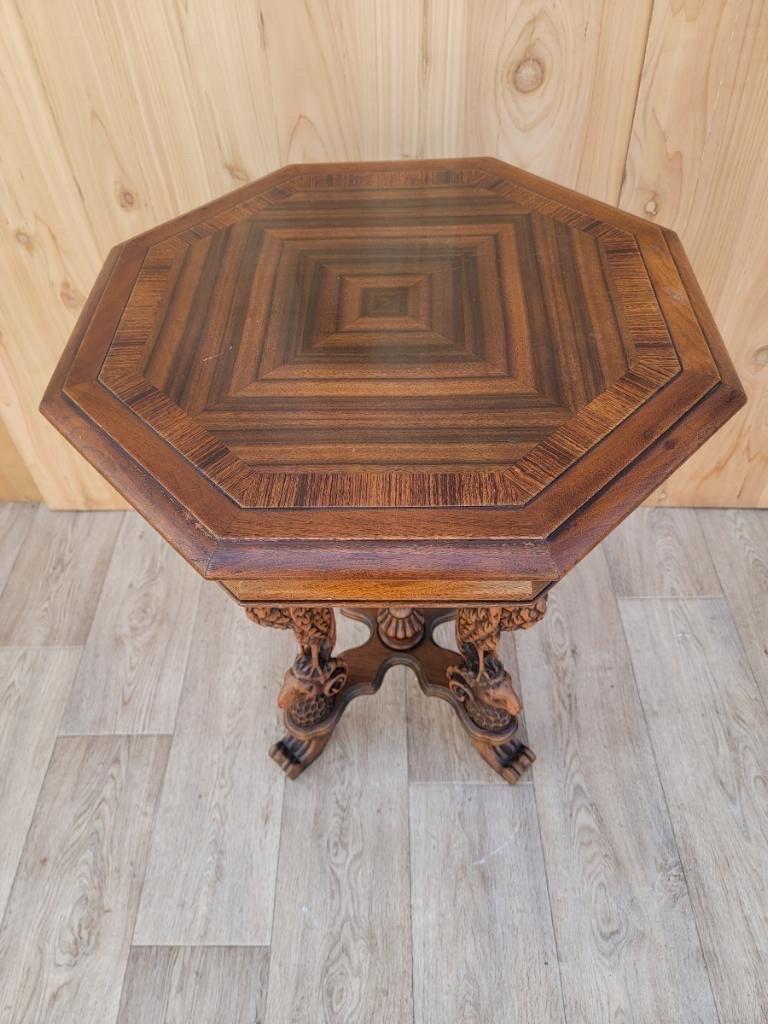 Antique Victorian Figural Crane Leg Walnut Octagon Top Cocktail Table In Good Condition In Chicago, IL