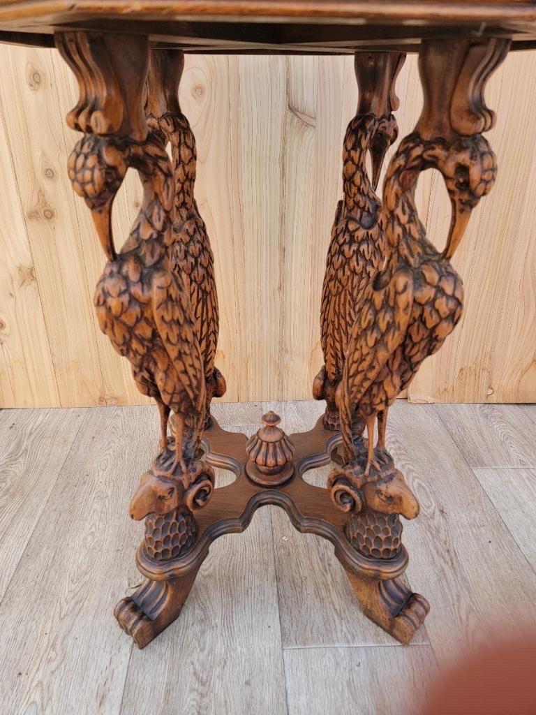 Antique Victorian Figural Crane Leg Walnut Octagon Top Cocktail Table 1