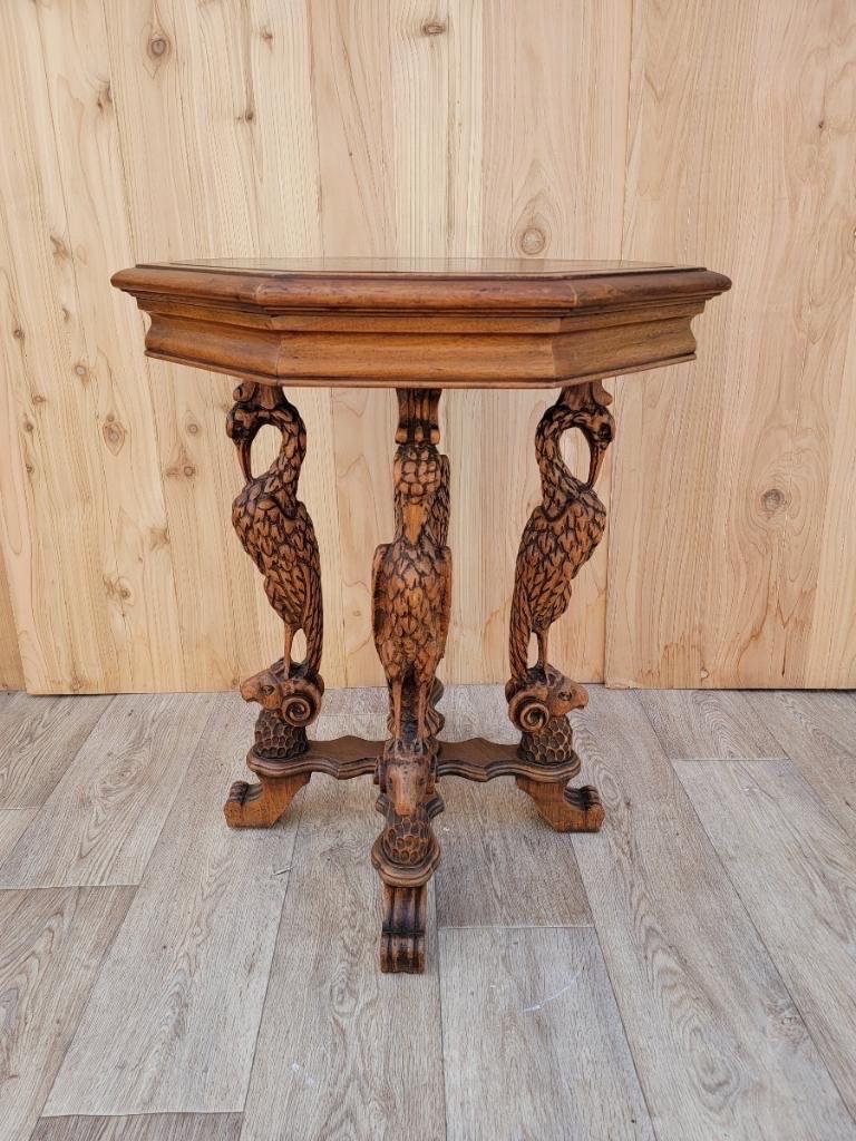 Antique Victorian Figural Crane Leg Walnut Octagon Top Cocktail Table 2