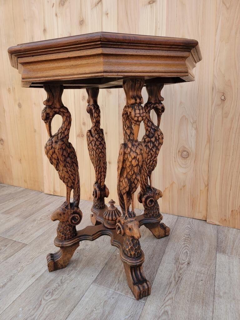 Antique Victorian Figural Crane Leg Walnut Octagon Top Cocktail Table 3