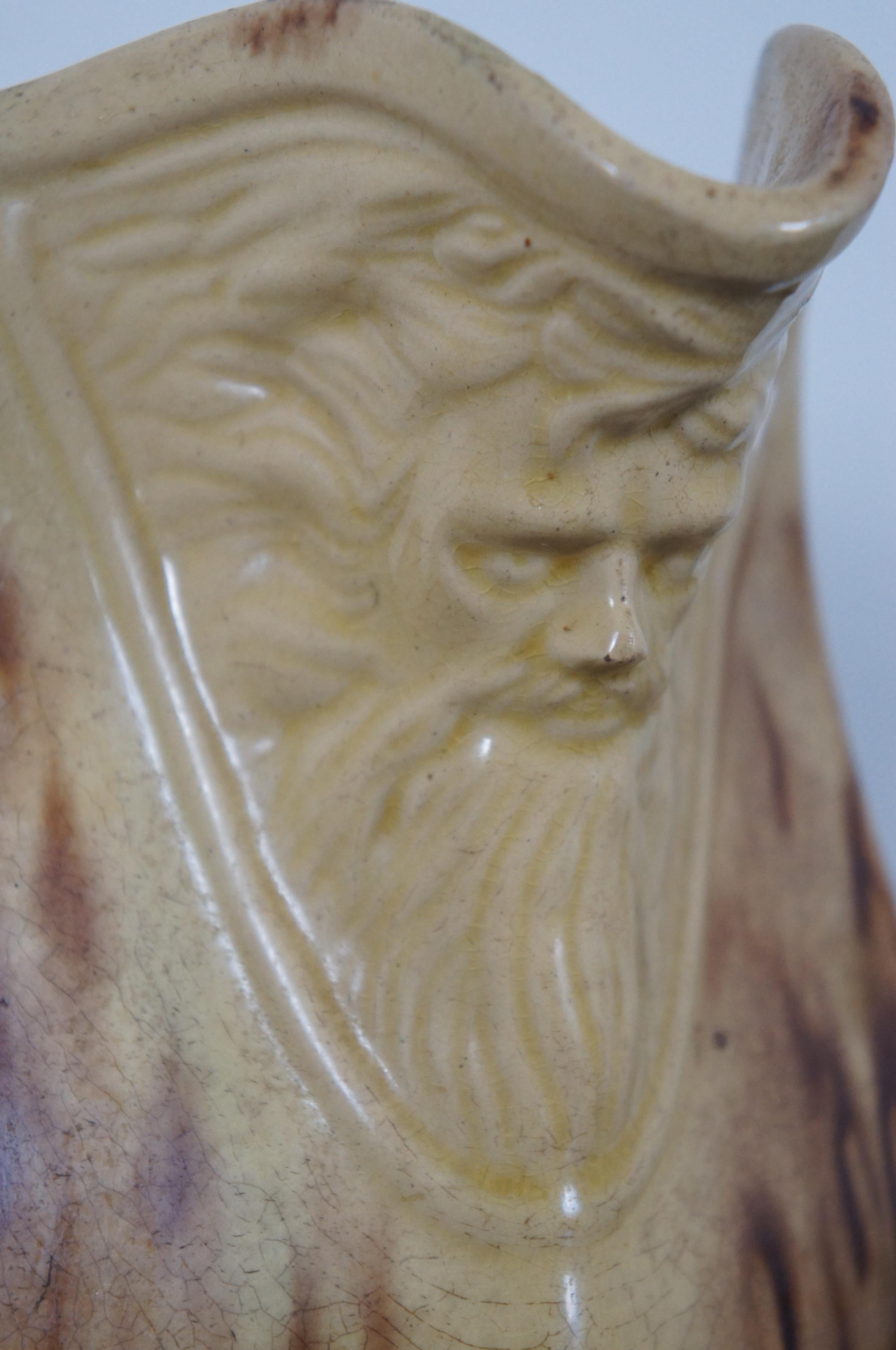 Antique Victorian Figural Majolica Pitcher Carafe Face Spout Brown Drip Glaze 4