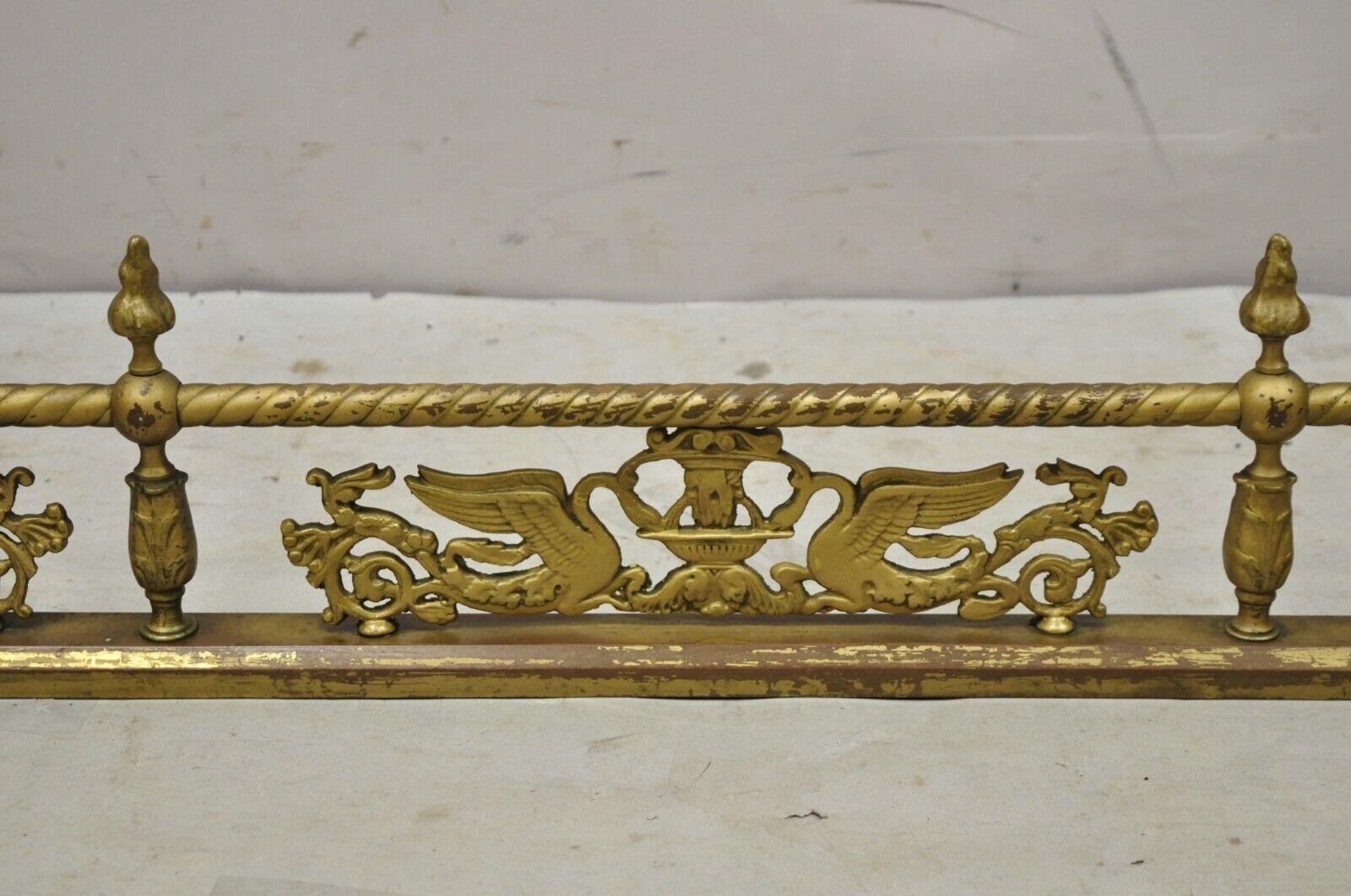 Antique Victorian Figural Swan Bird Twisted Brass Fireplace Fender Hearth In Good Condition For Sale In Philadelphia, PA