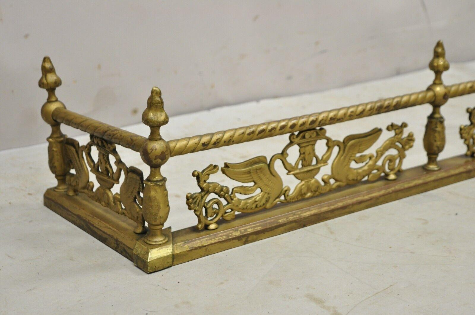 19th Century Antique Victorian Figural Swan Bird Twisted Brass Fireplace Fender Hearth For Sale