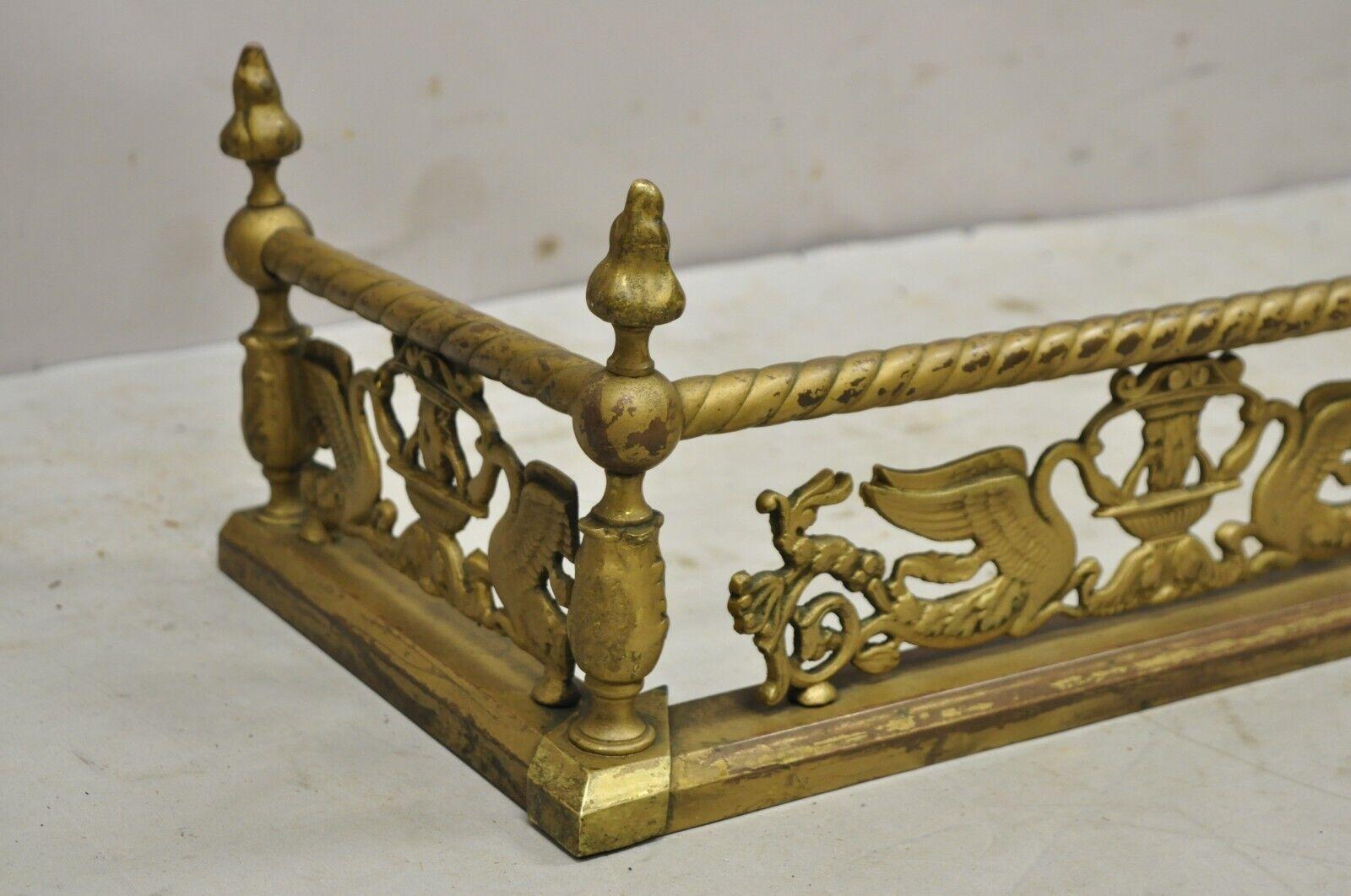 Antique Victorian Figural Swan Bird Twisted Brass Fireplace Fender Hearth For Sale 1