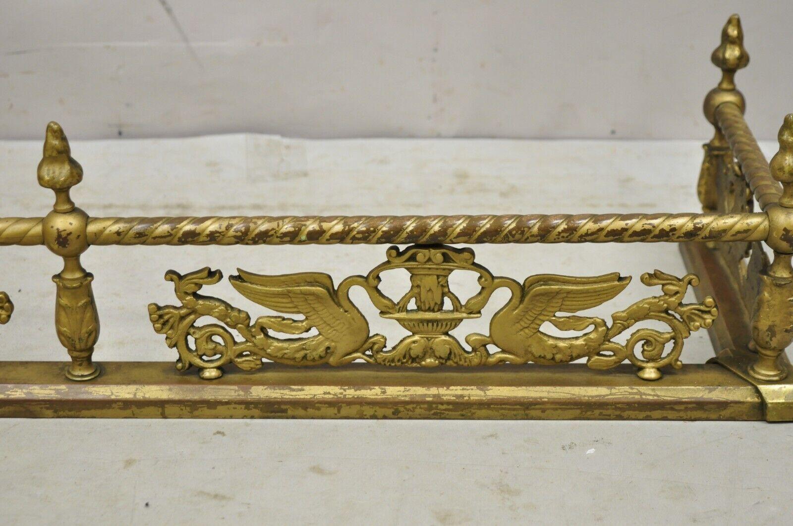 Antique Victorian Figural Swan Bird Twisted Brass Fireplace Fender Hearth For Sale 3